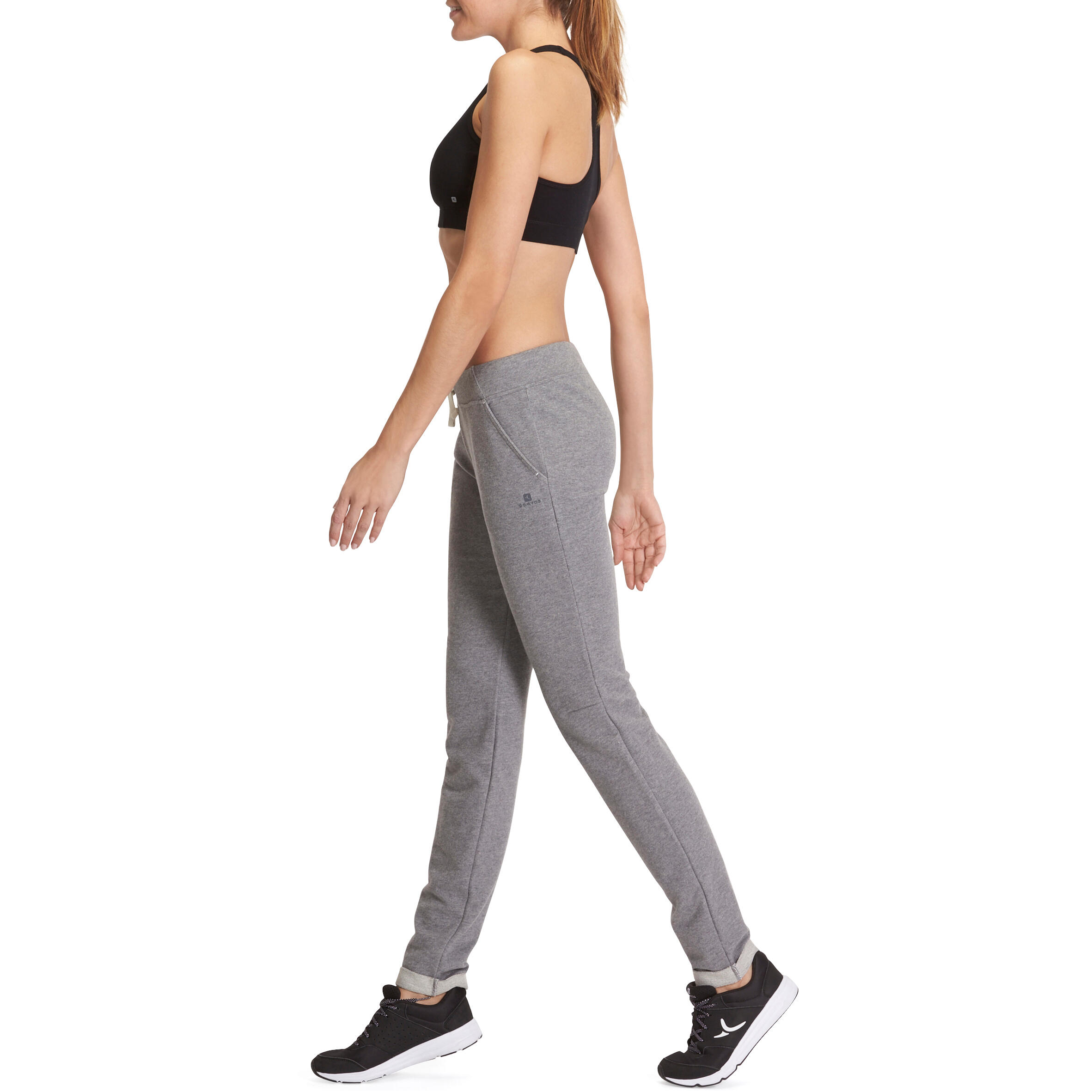 500 Women's Slim-Fit Gym & Pilates Bottoms - Mottled Mid-Grey 15/15