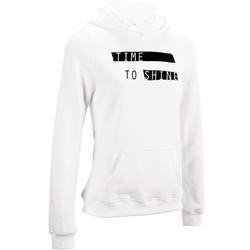 Sweat capuche imprimé fitness femme écru