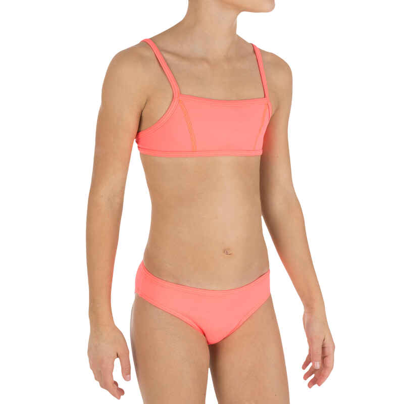 GIRLS' two-piece SURFING swimsuit BIKINI TOP BALI 100 - PINK - Decathlon