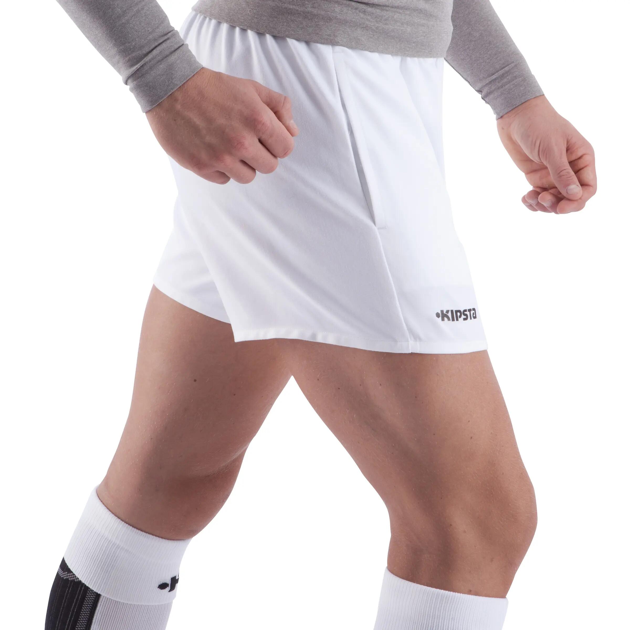 Rugbyshort met zakken voor volwassenen R100 wit 13/25