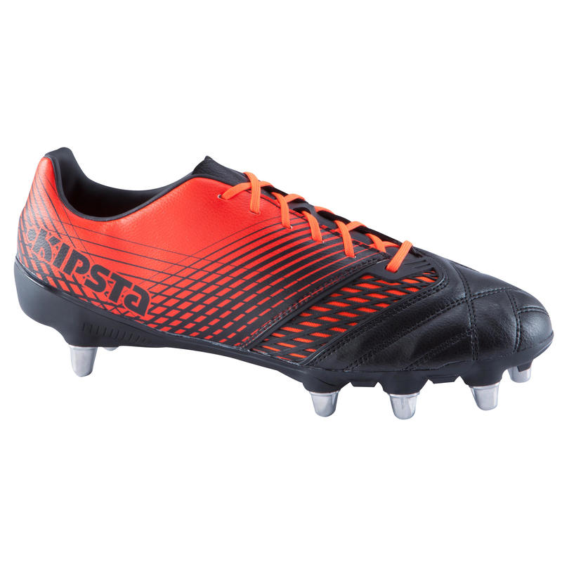 chaussures de rugby terrains gras 8 crampons Density R700 SG noir rouge