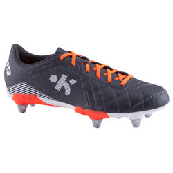 Chaussure rugby enfant terrains gras Agility 500 SG gris orange blanc