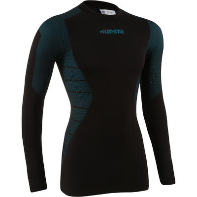 Ademend ondershirt met lange mouwen keepdry 500 volwassenen zwart/blauw