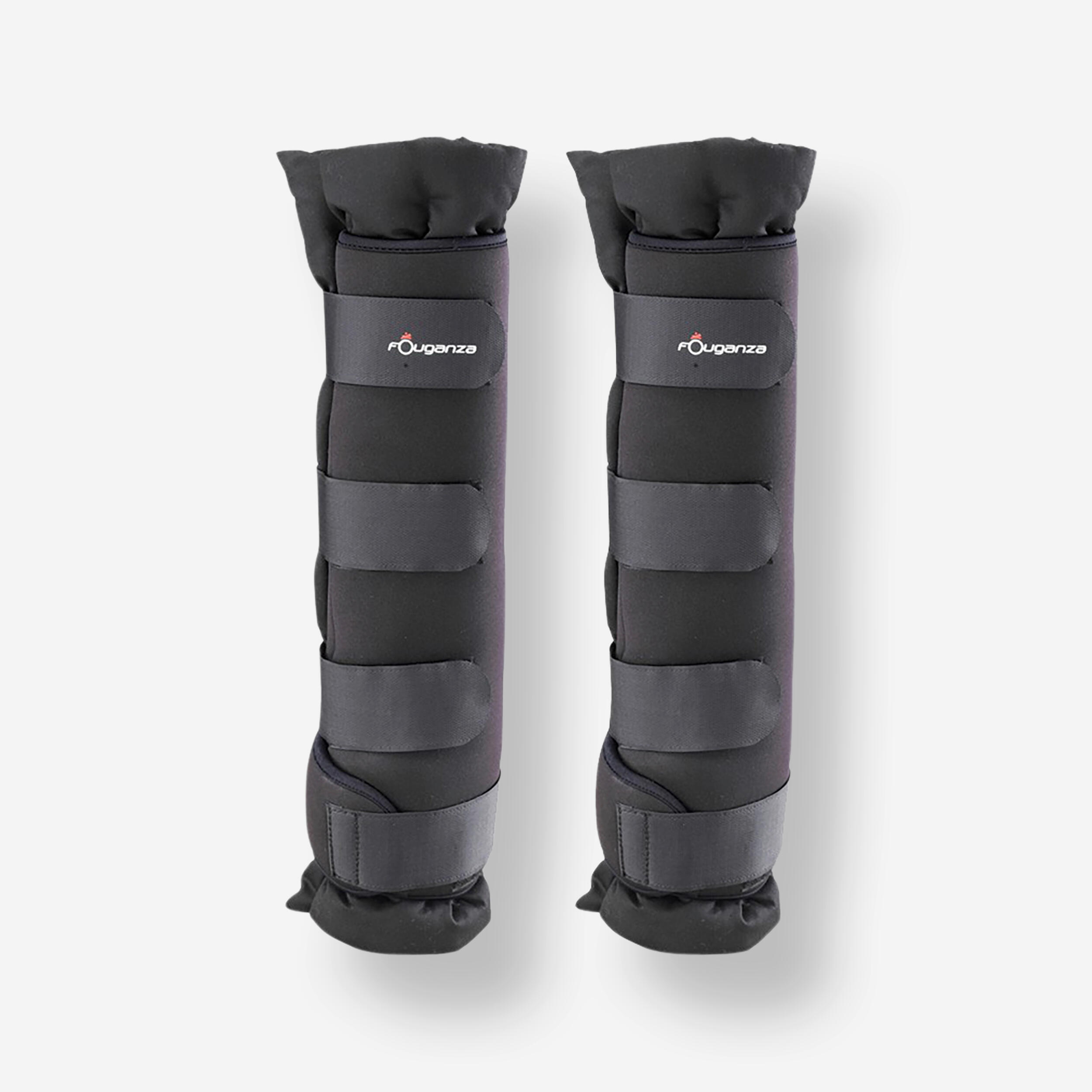 Horse Riding Stable Boots With Integrated Cotton Pads For Horse Pair - Black - FOUGANZA