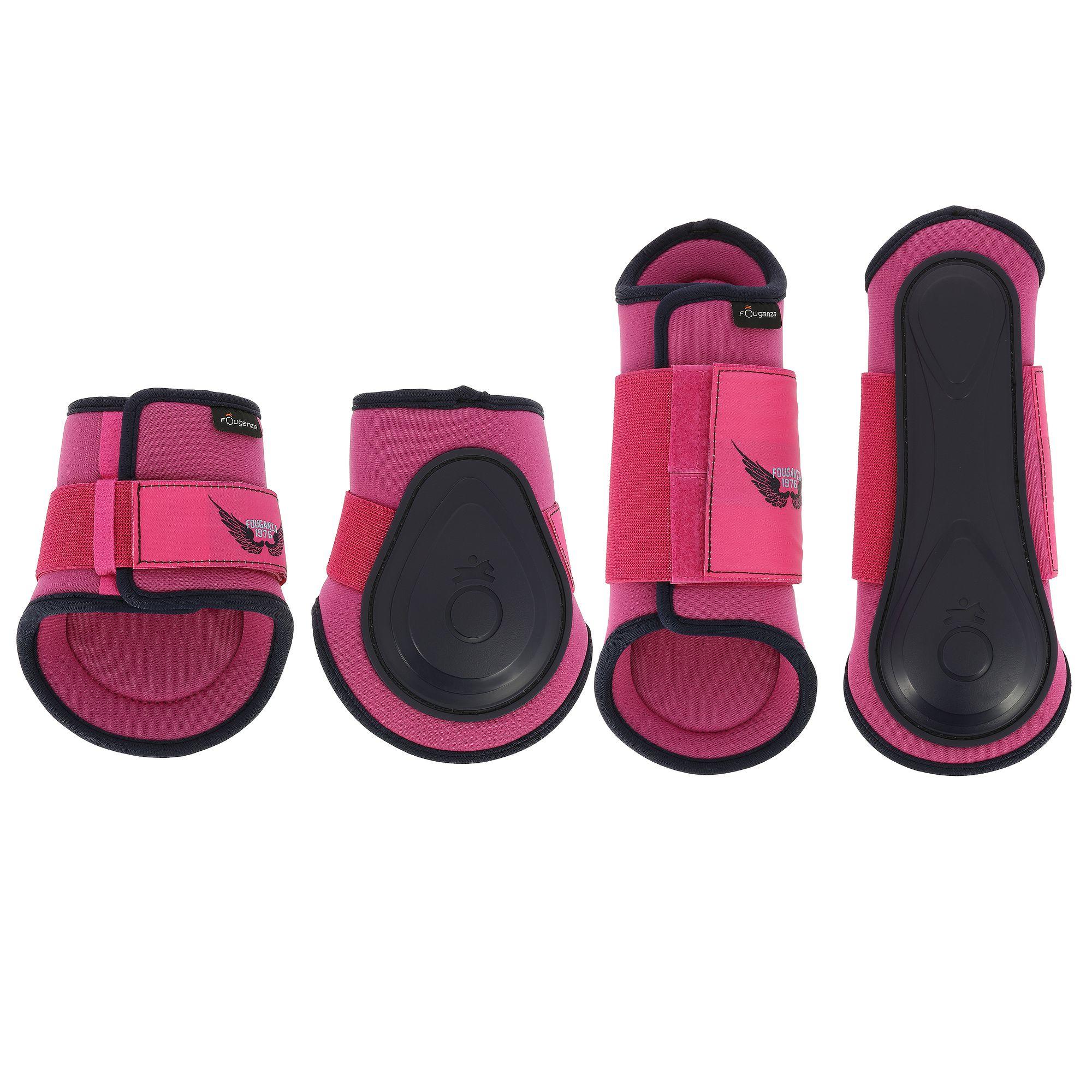 FOUGANZA Soft Horse and Pony Set of 2 Tendon Boots + 2 Fetlock Boots - Pink / Navy