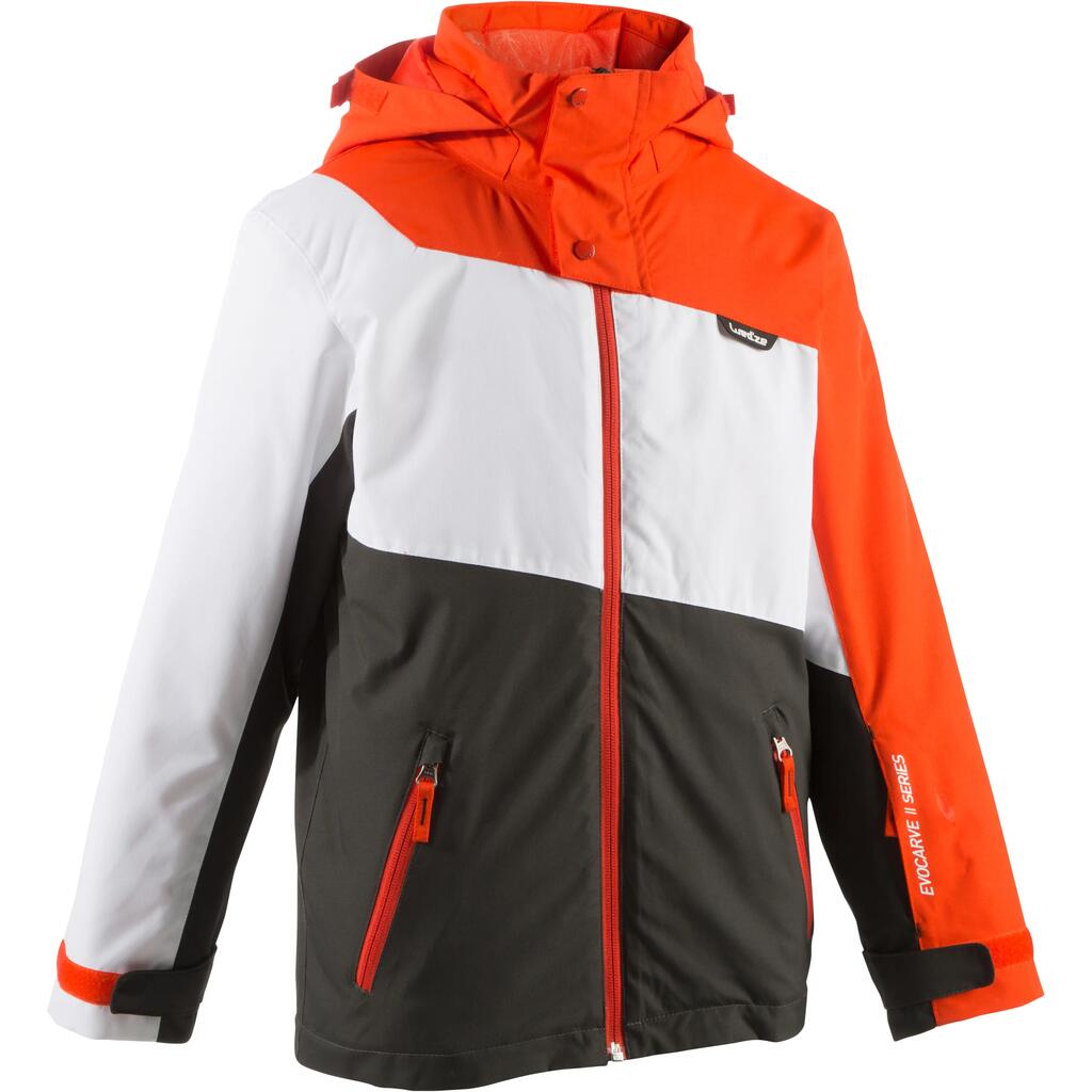 Evocarve Boy's Ski Jacket - Red/Orange, White, Dark Grey