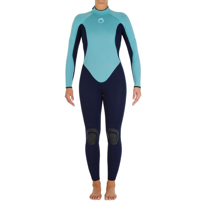 100 Women's 4/3 mm Neoprene Surfing Wetsuit - Blue - Decathlon