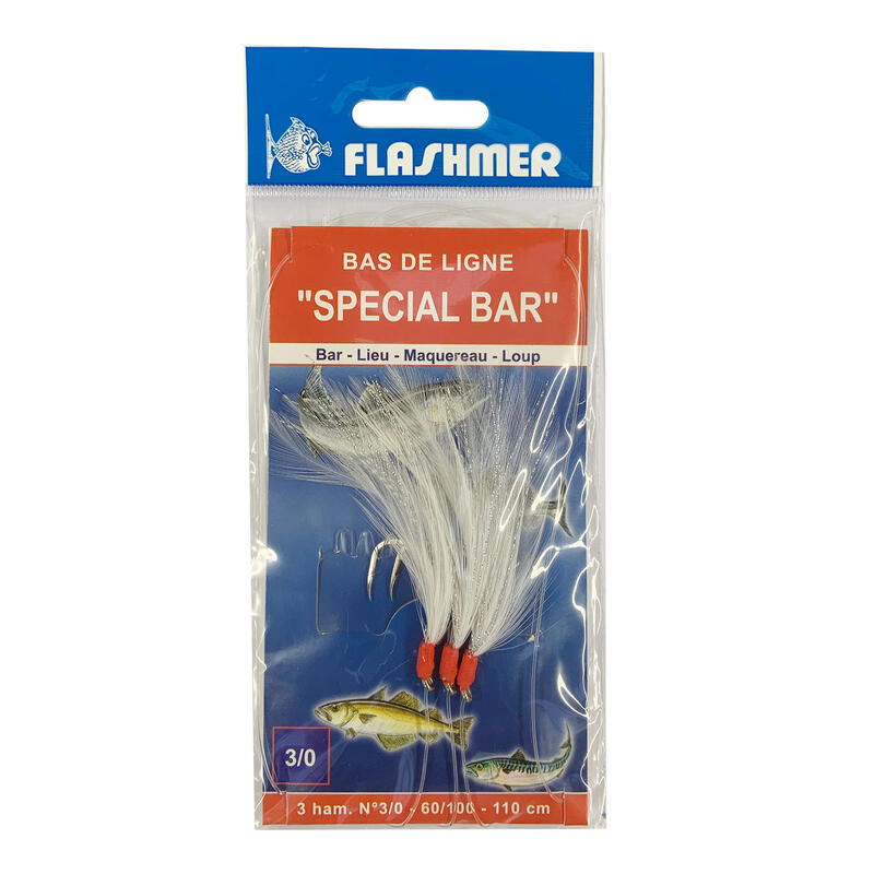 Plumas de pesca N.° 3/0 para pesca no mar Especial robalo branco (conjunto de 3)