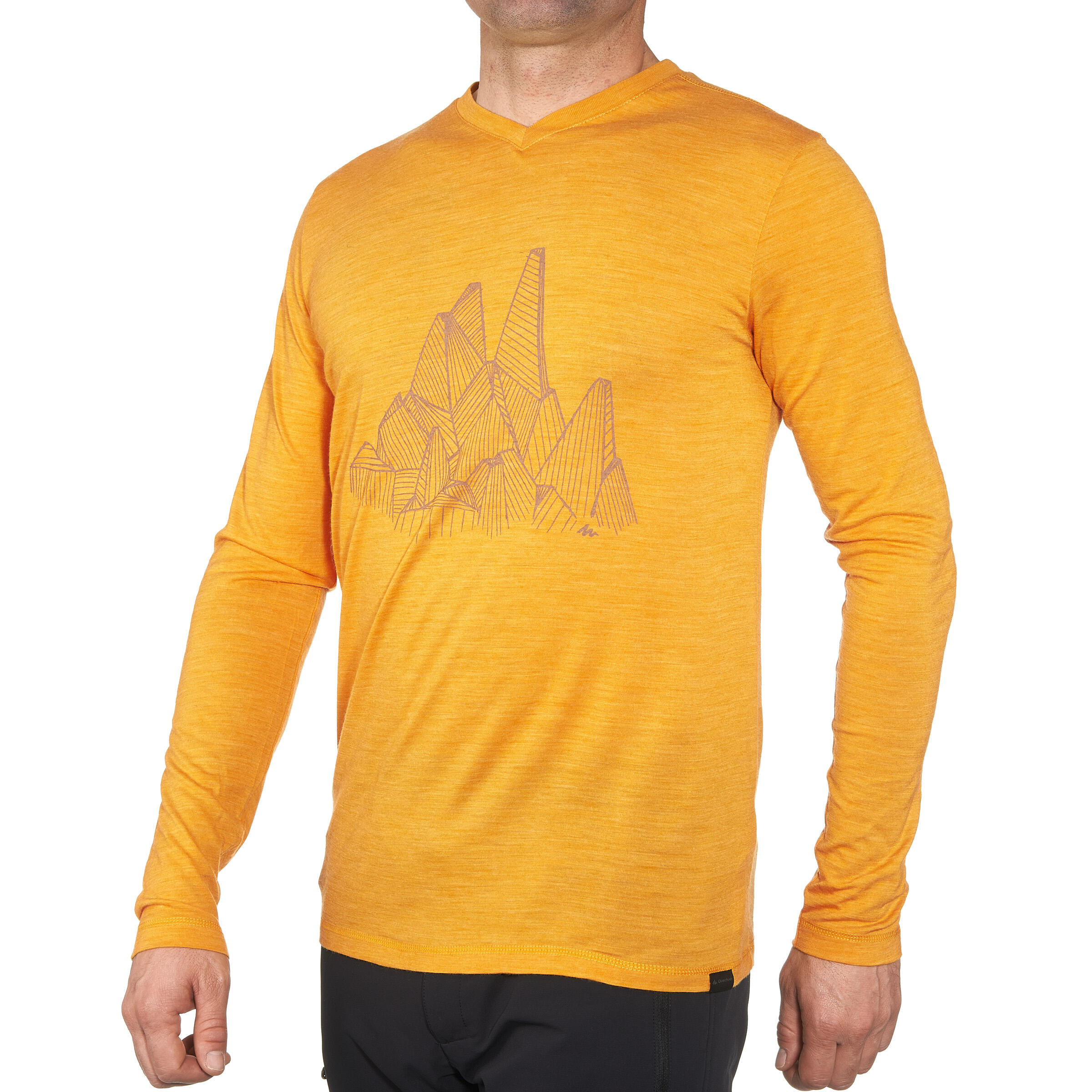 FORCLAZ Men’s long-sleeved Techwool hiking t-shirt 155 - Yellow