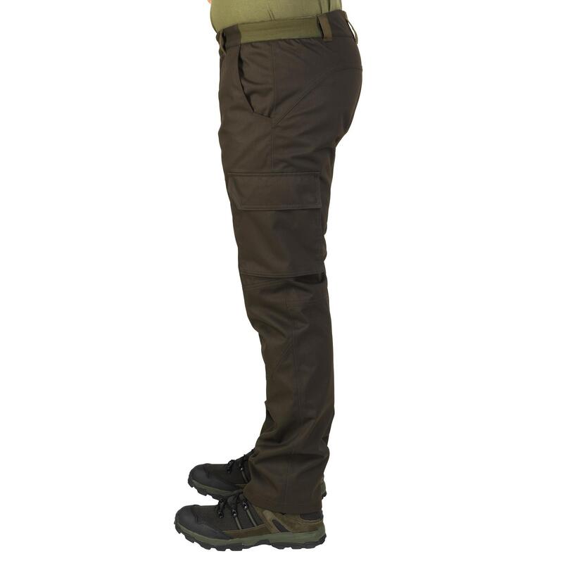 PANTALÓN CAZA SOlognac 500 Hombre IMPERMEABLE CÁLIDO MARRÓN