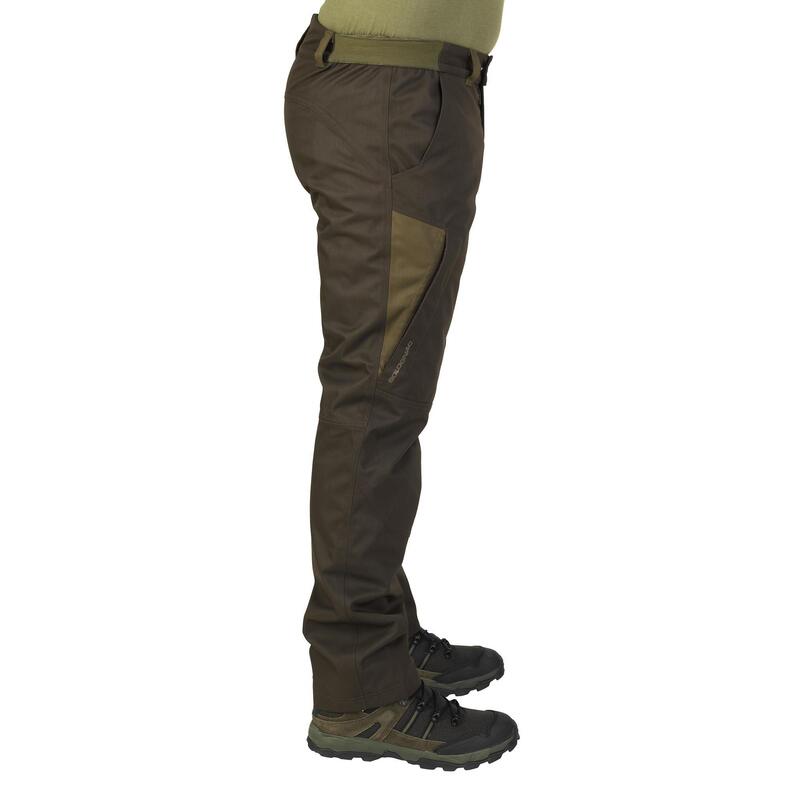 PANTALÓN CAZA SOlognac 500 Hombre IMPERMEABLE CÁLIDO MARRÓN