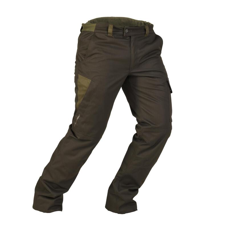 PANTALÓN CAZA SOlognac 500 Hombre IMPERMEABLE CÁLIDO MARRÓN