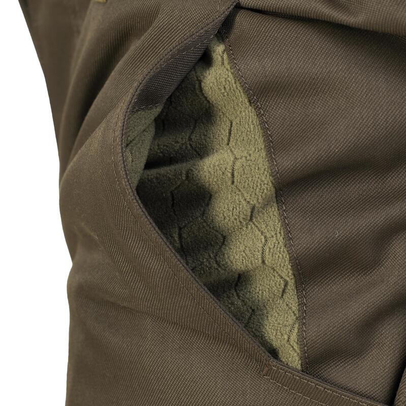 PANTALÓN CAZA SOlognac 500 Hombre IMPERMEABLE CÁLIDO MARRÓN