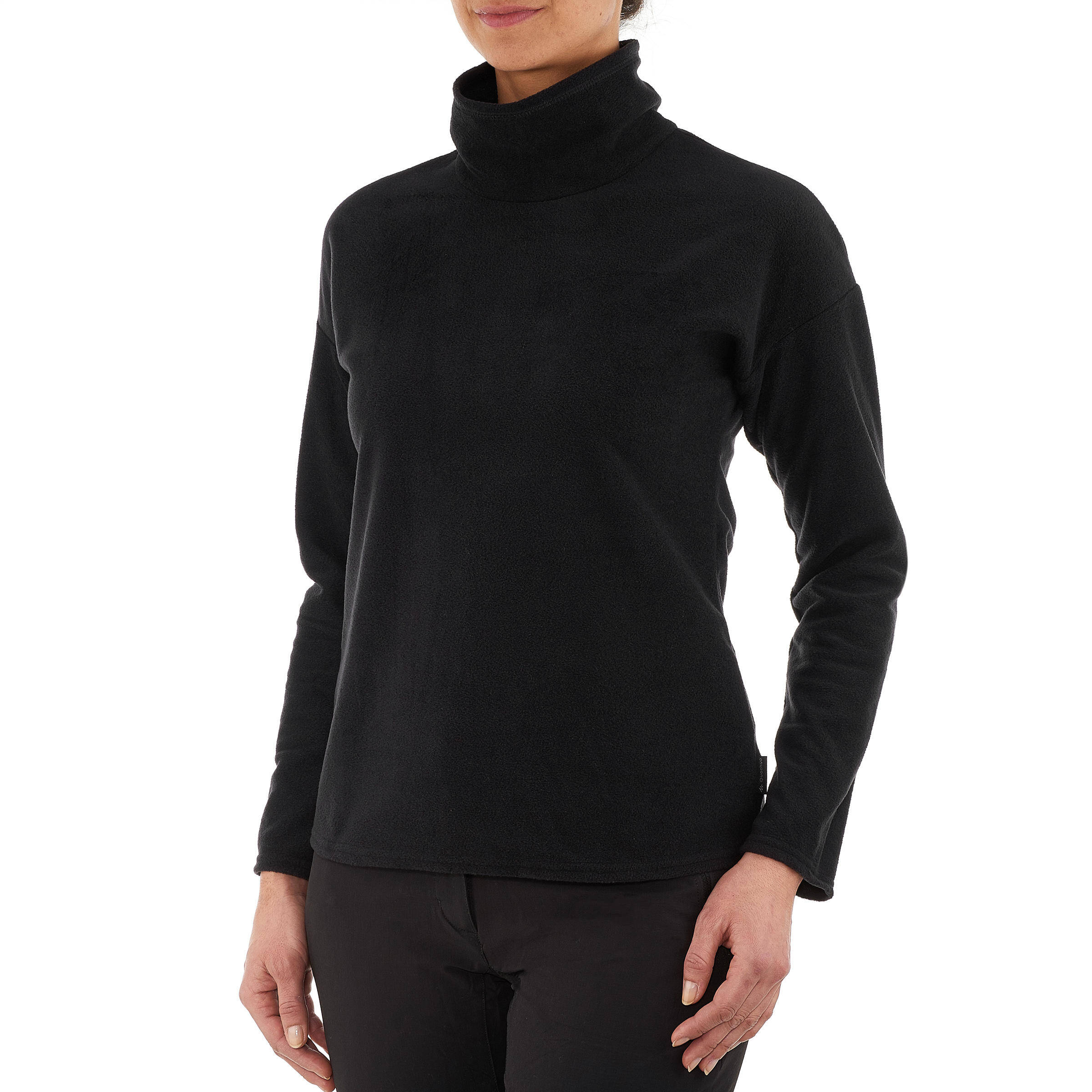 Women Sweater Round Neck Fleece for Hiking MH20 Black -  1