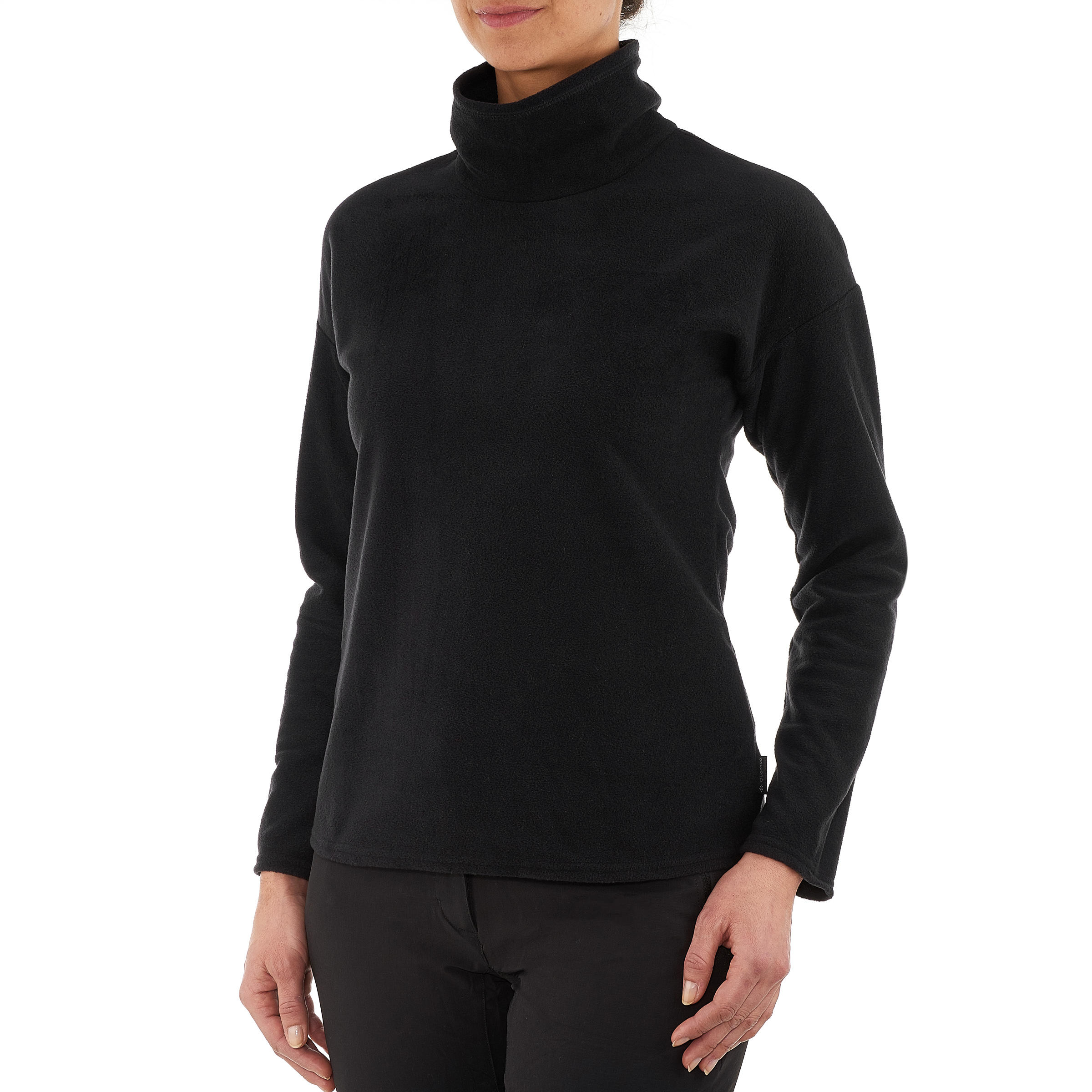 Women Sweater Round Neck Fleece for Hiking MH20 Black