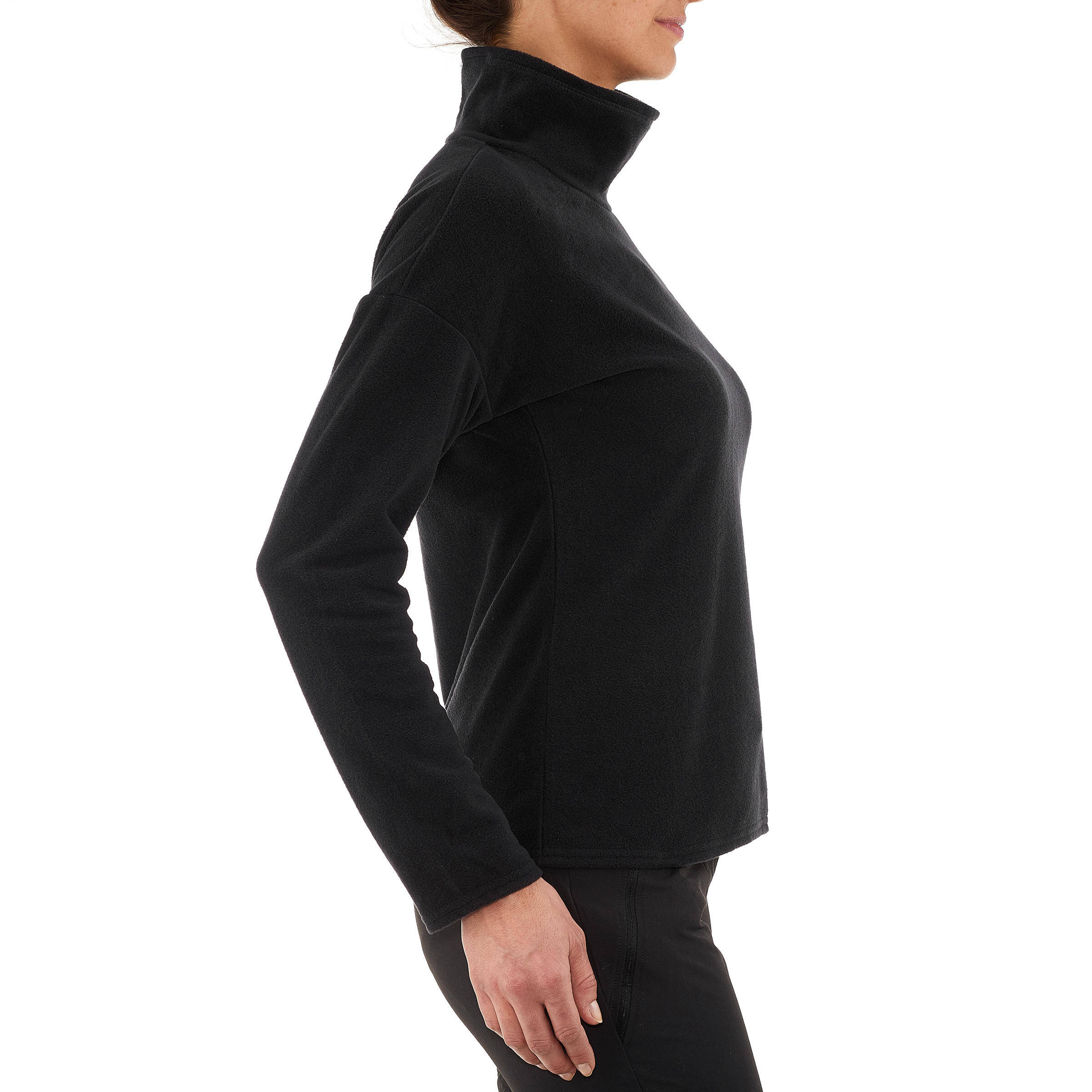 Women Sweater Round Neck Fleece for Hiking MH20 Black -  3
