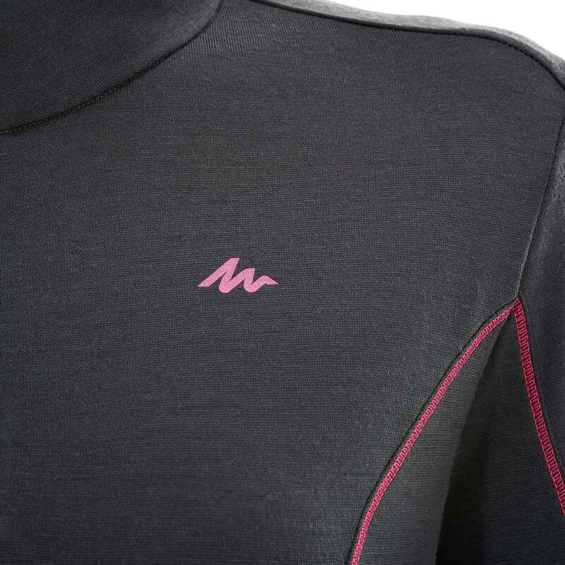 Women's Mountain Trekking Long-Sleeved Merino Wool T-Shirt Trek 500 - black