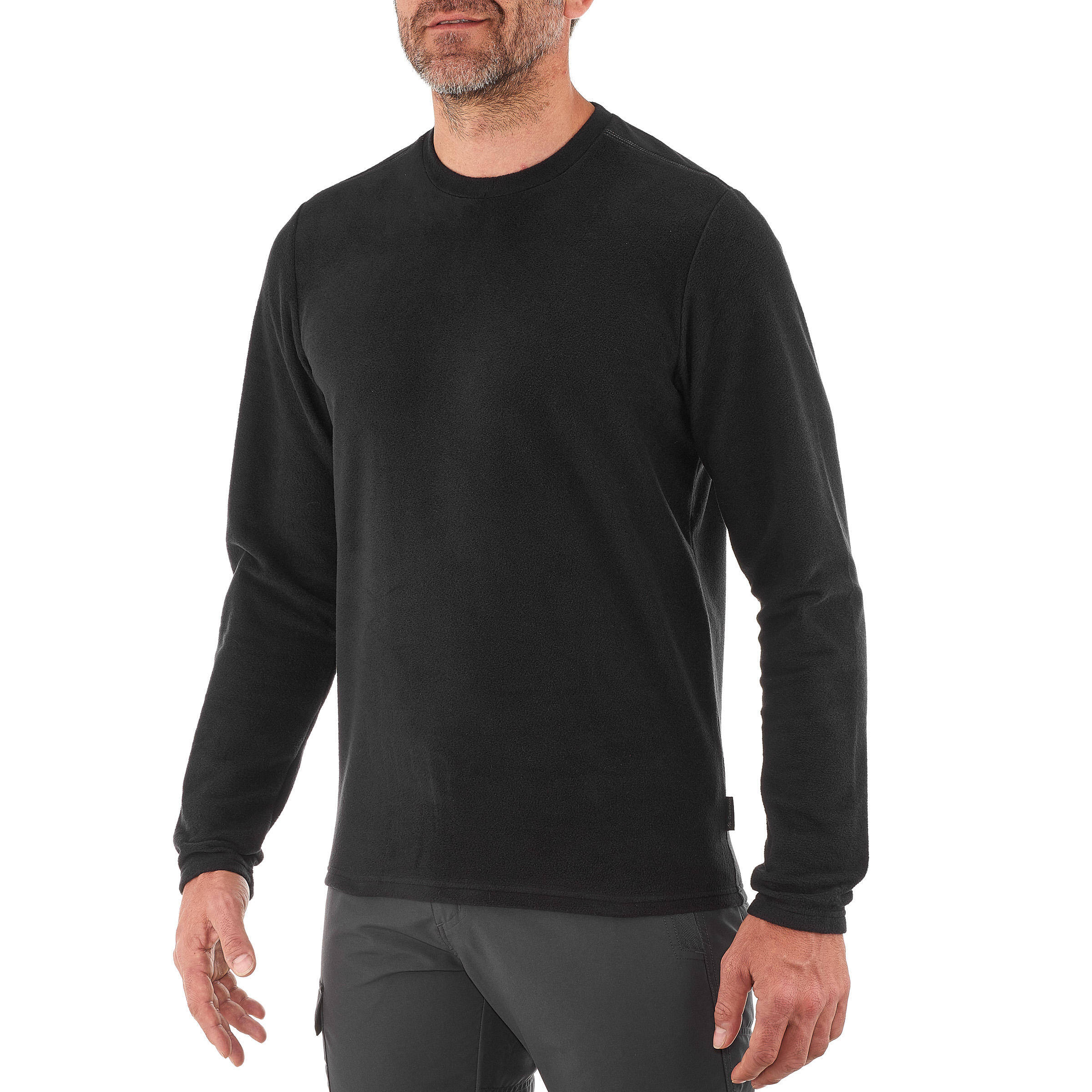 Men Sweater Round Neck Fleece for Hiking MH20 Black -  1
