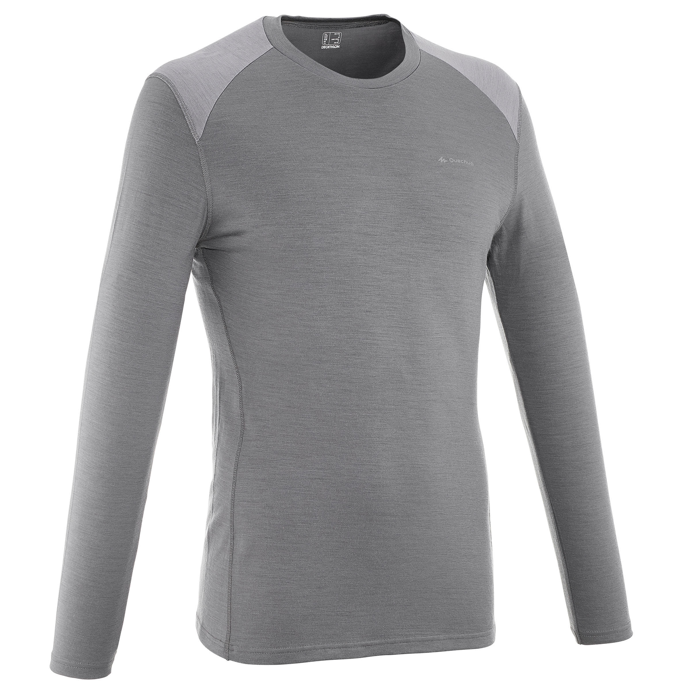 FORCLAZ Men's Techwool 190 grey long-sleeved trekking T-shirt