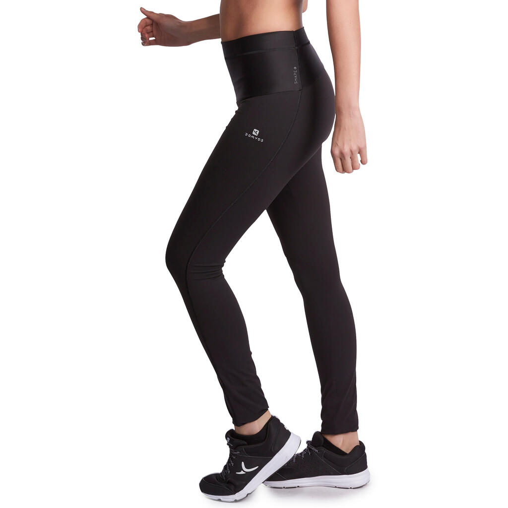 Leggings Fitness Shape Flacher-Bauch-Effekt Damen schwarz