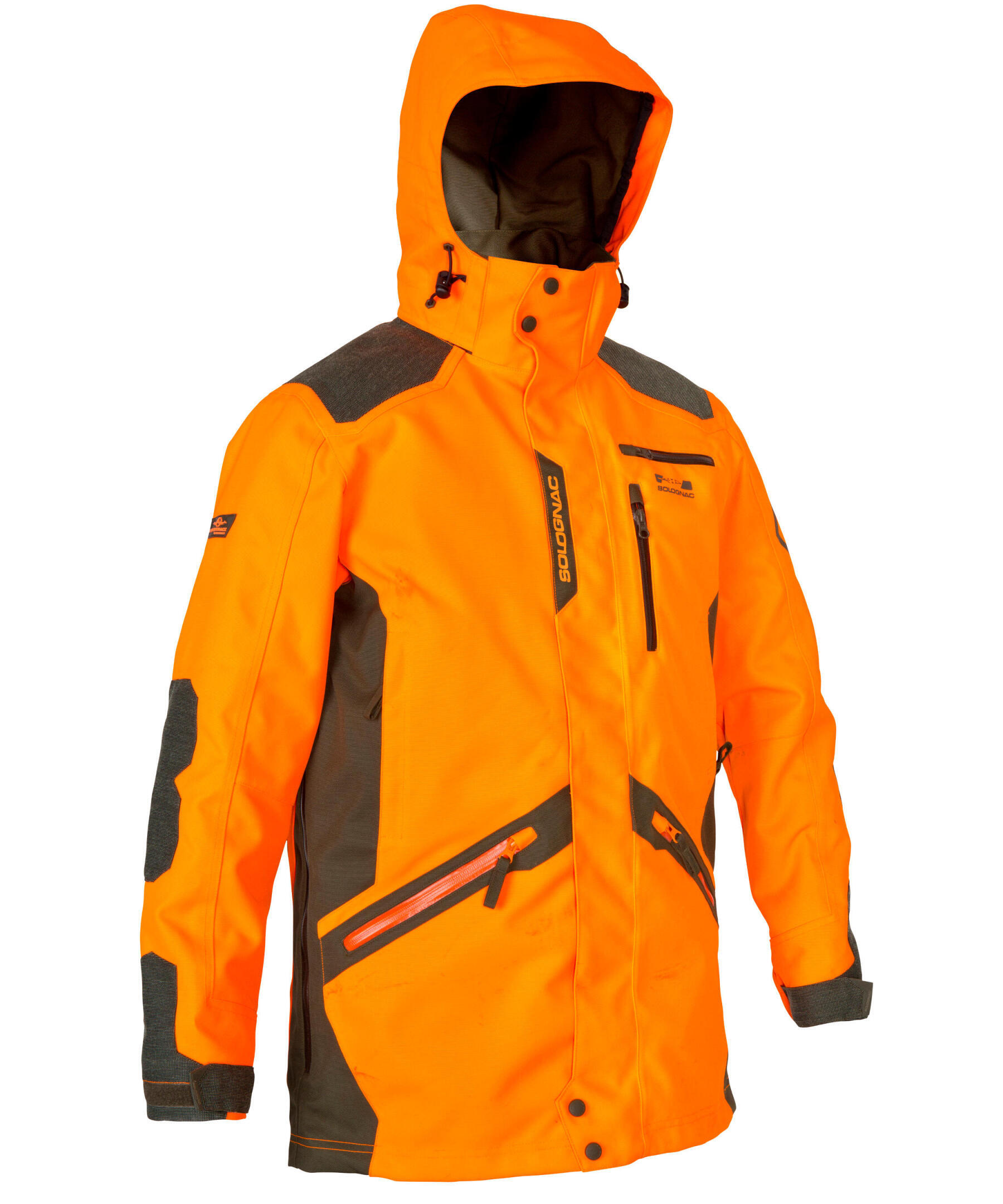 Veste de chasse orange traqueur sale