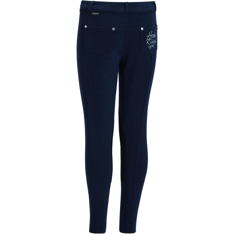 Winter-Reithose 100 Warm Kniebesatz Stoff Kinder marineblau