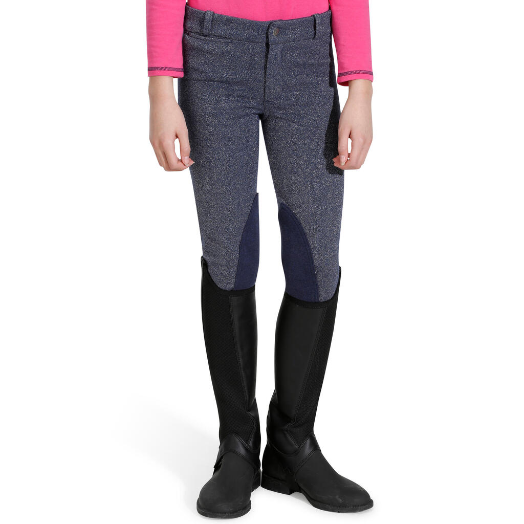 Accessy Glitter Girls' Horse Riding Jodhpurs - Navy Blue