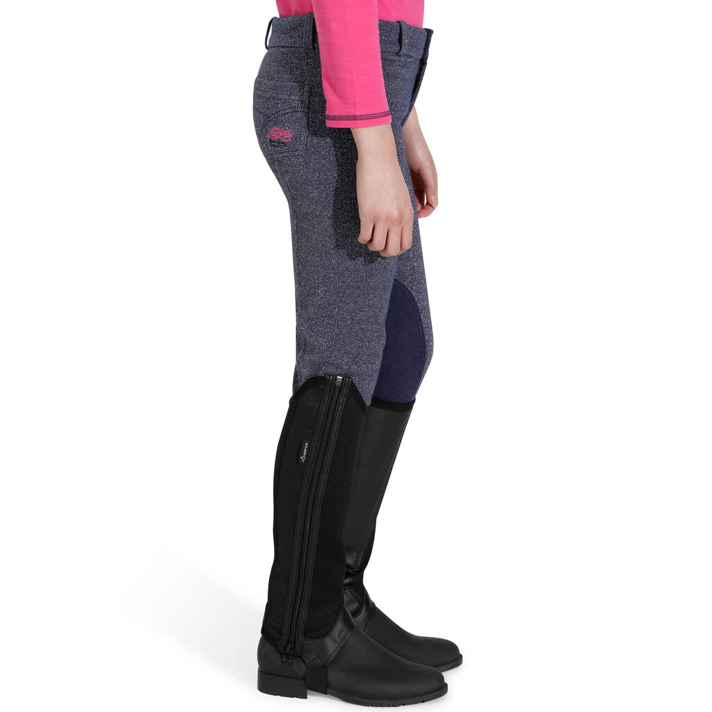 Accessy Glitter Girls' Horse Riding Jodhpurs - Navy Blue