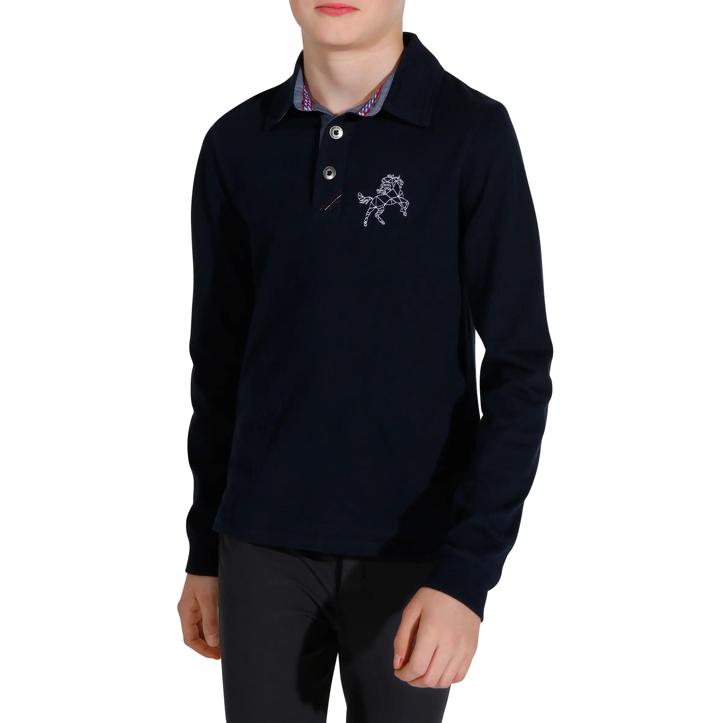 Horse Boys' Horse Riding Long Sleeve Polo Shirt - Navy Blue 2/13