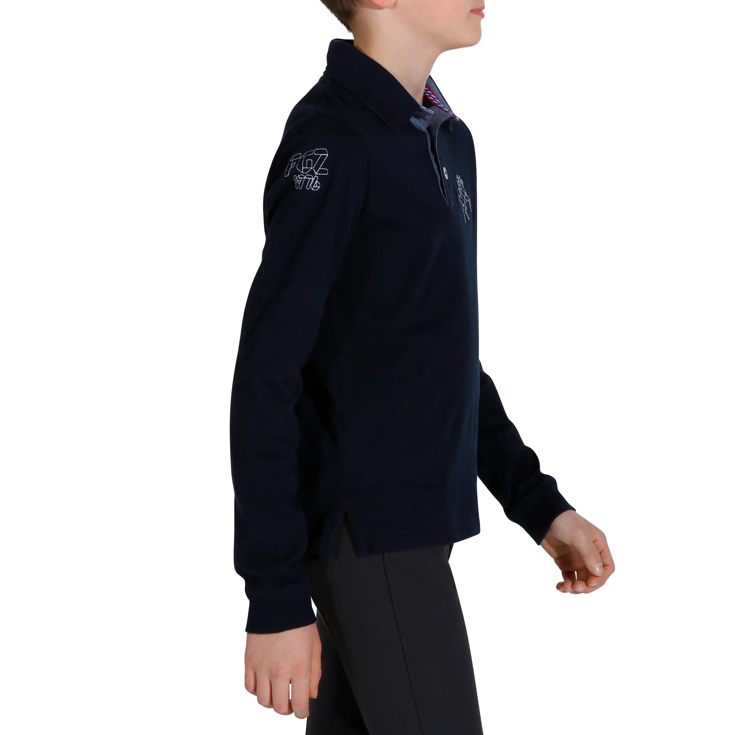 Horse Boys' Horse Riding Long Sleeve Polo Shirt - Navy Blue 3/13