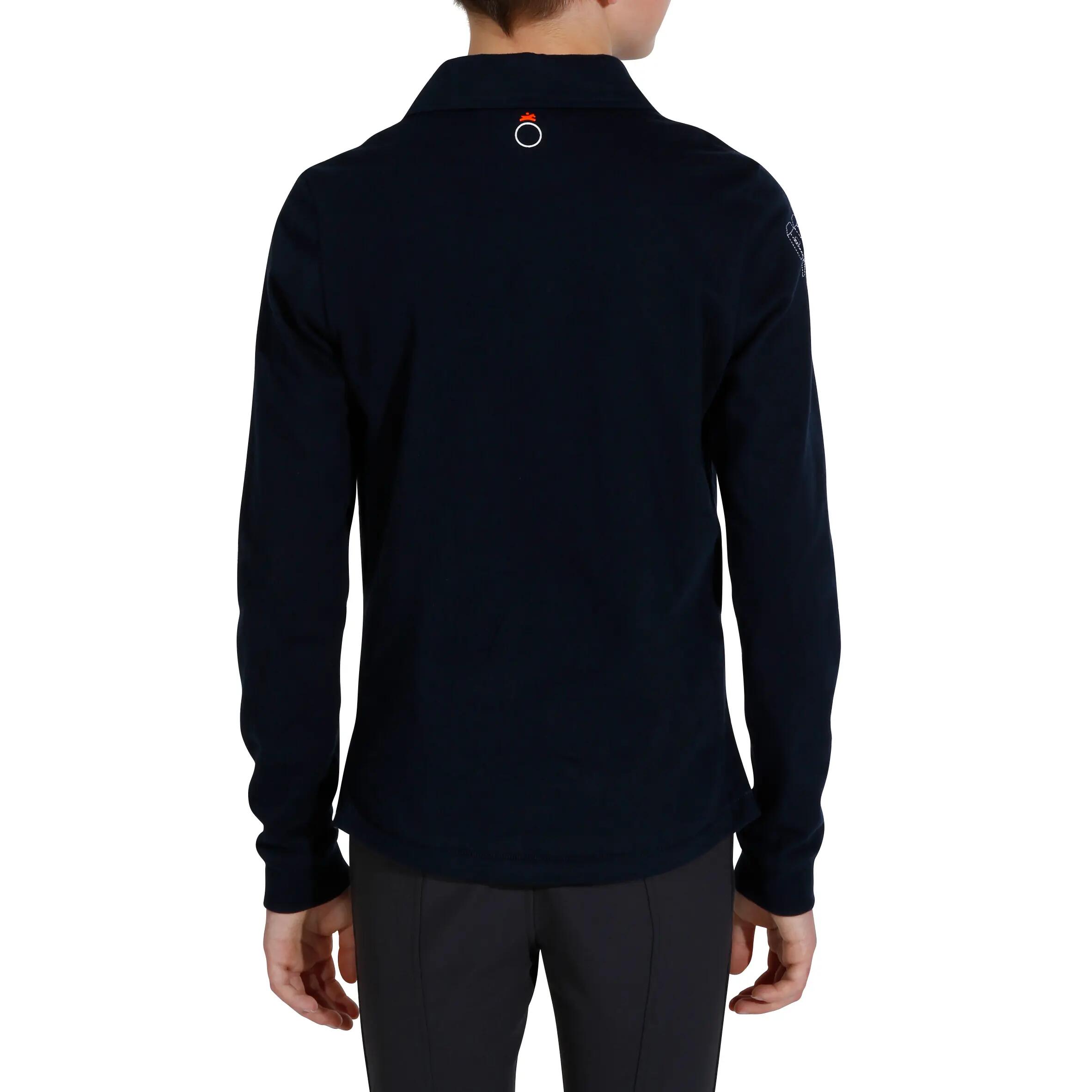 Horse Boys' Horse Riding Long Sleeve Polo Shirt - Navy Blue 4/13