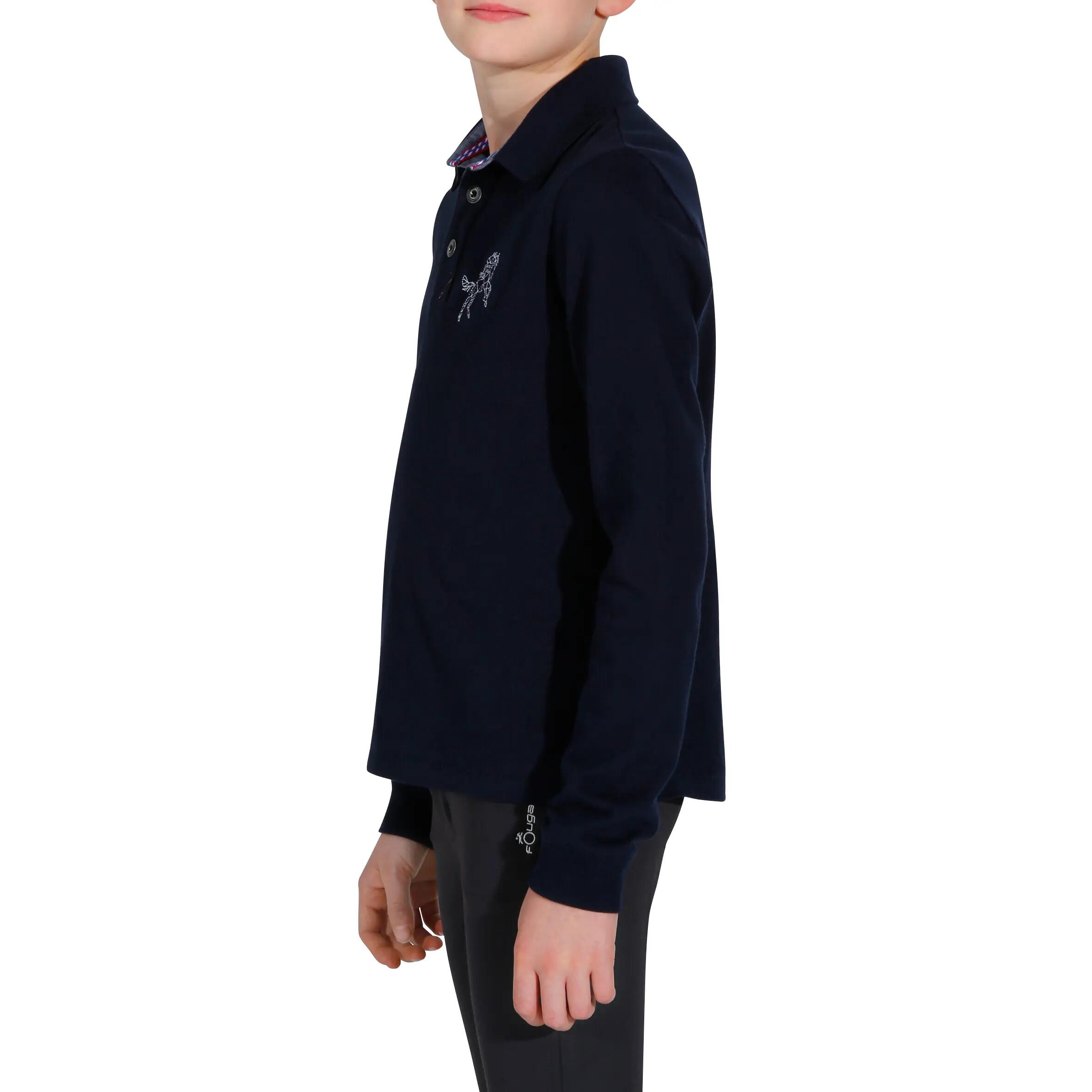 Horse Boys' Horse Riding Long Sleeve Polo Shirt - Navy Blue 5/13