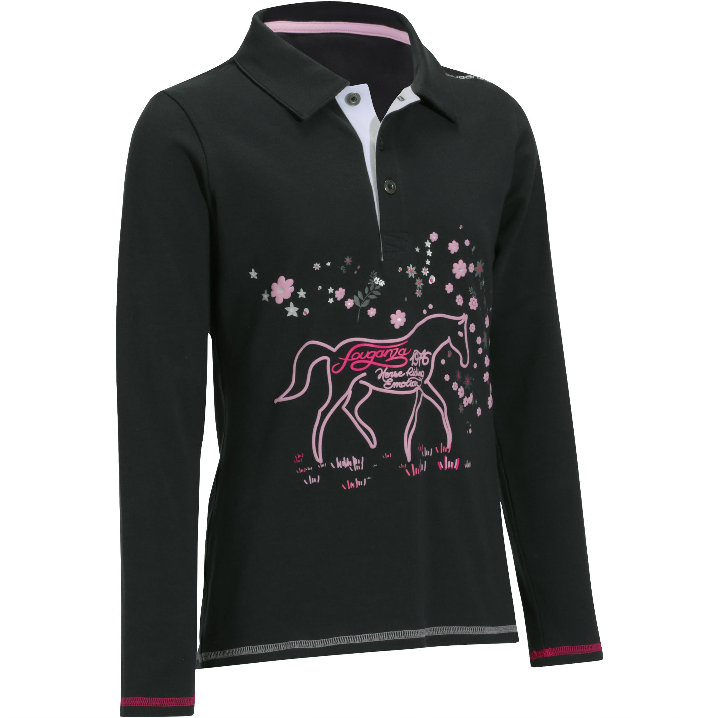 Flower Children's Long-Sleeved Horse Riding Polo Shirt - Black 1/12