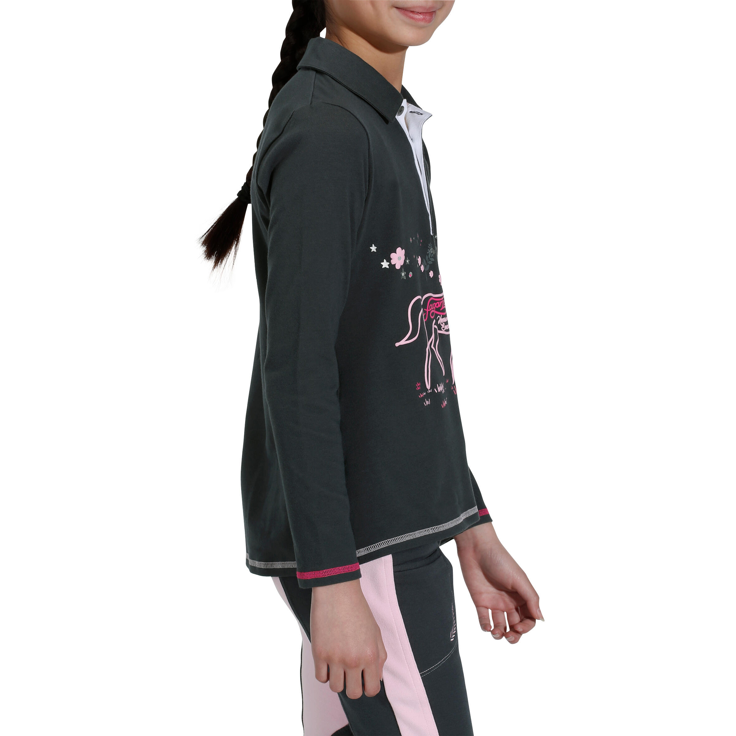 Flower Children's Long-Sleeved Horse Riding Polo Shirt - Black 3/12