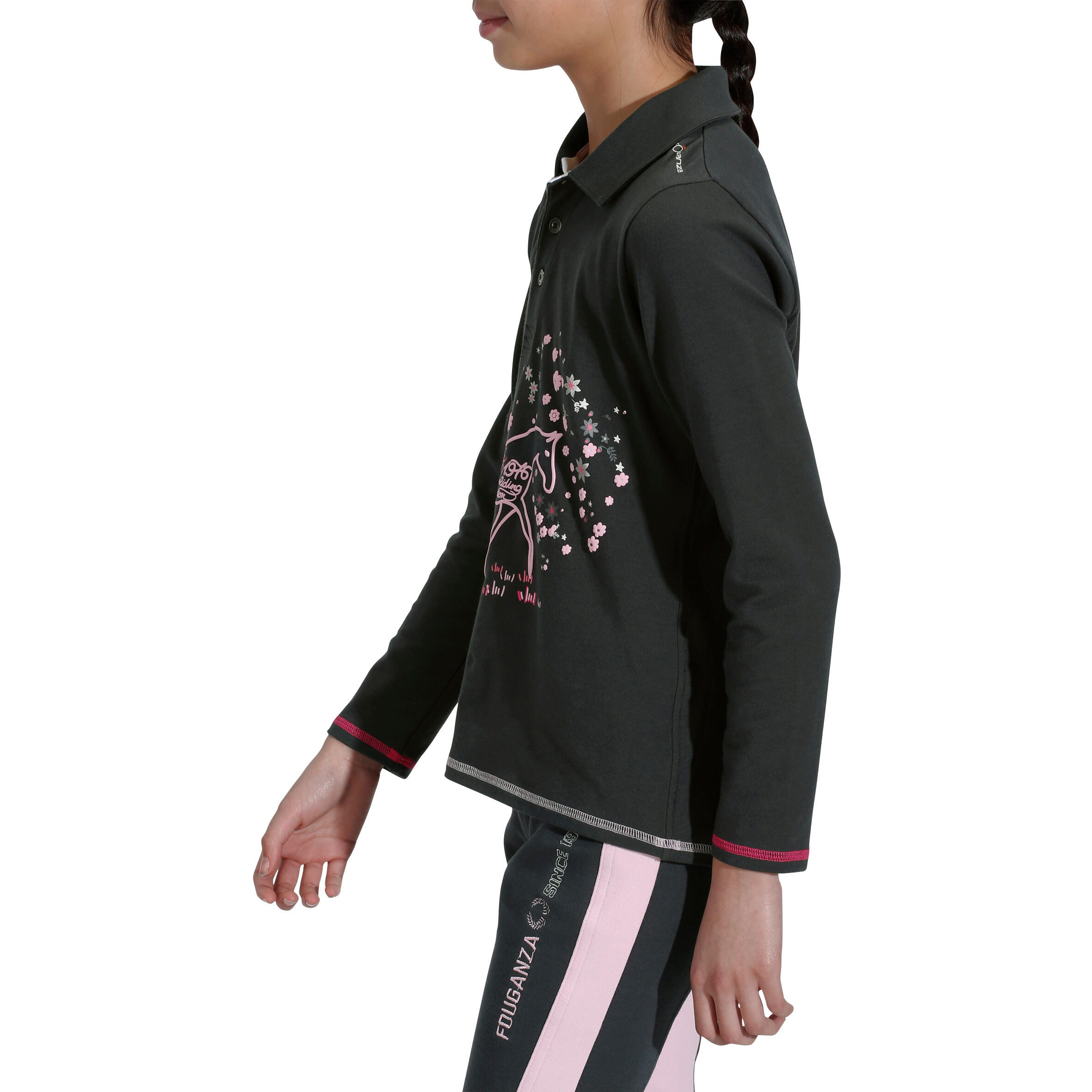 Flower Children's Long-Sleeved Horse Riding Polo Shirt - Black 5/12