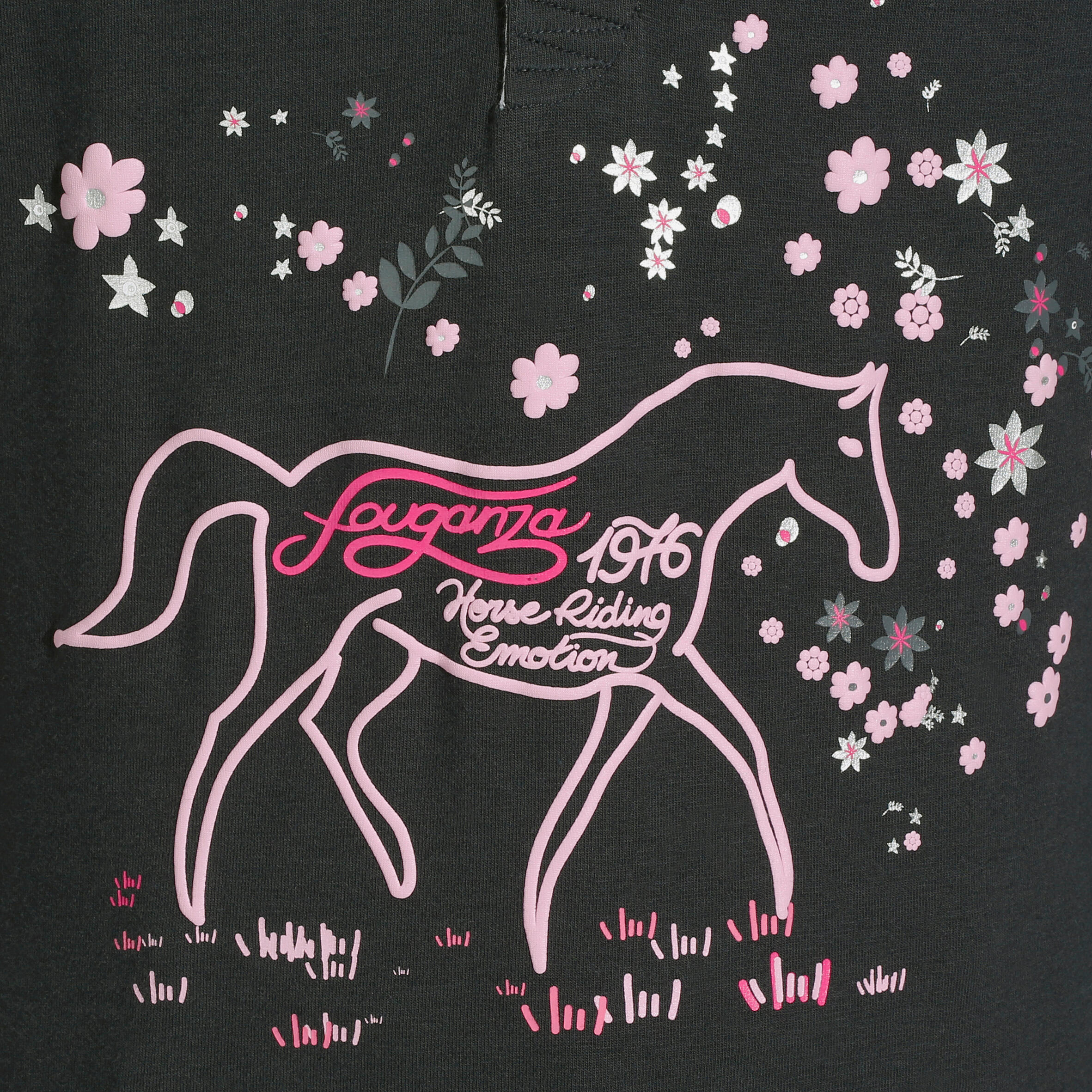 Flower Children's Long-Sleeved Horse Riding Polo Shirt - Black 8/12