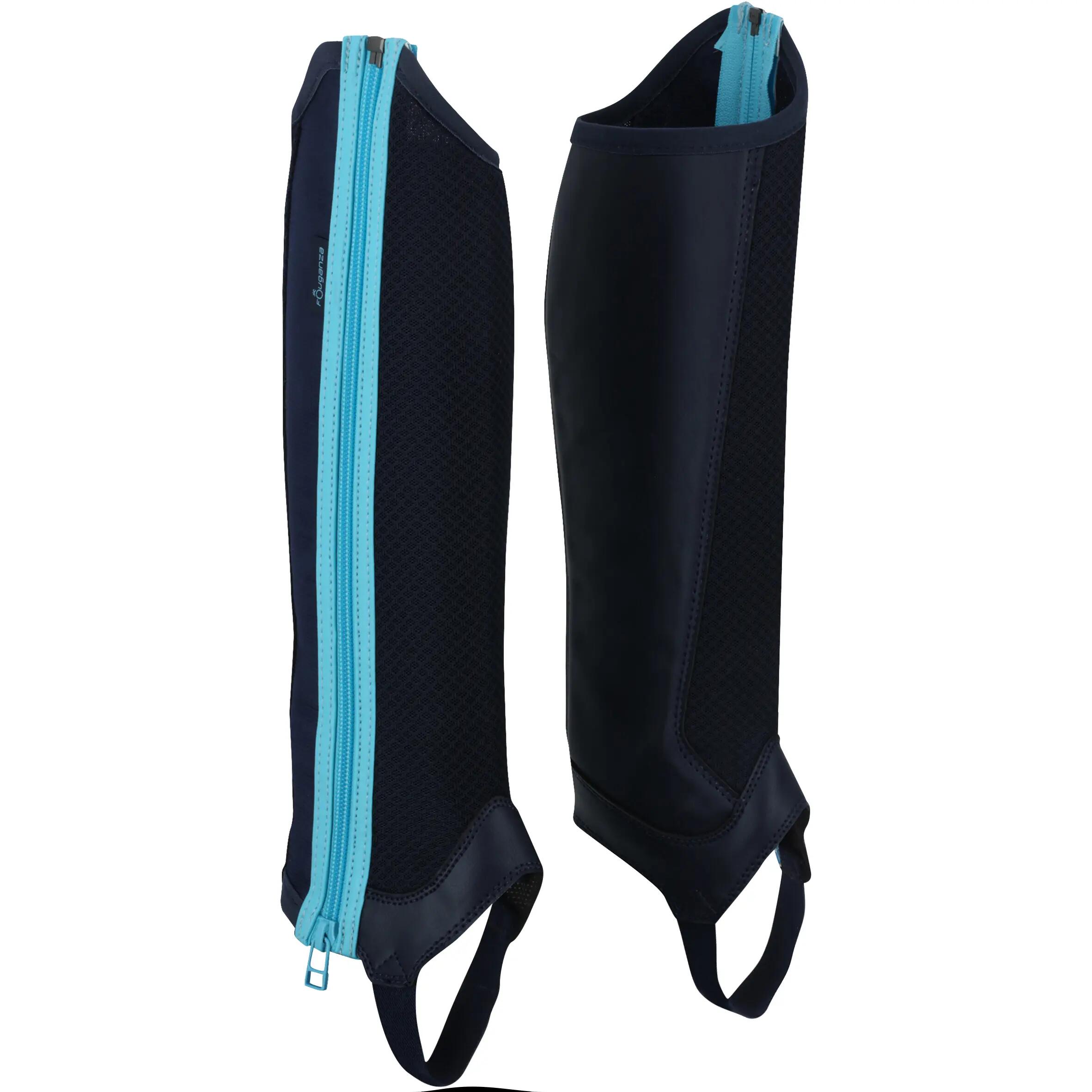 Schooling Mesh 300 Children's Horse Riding Half-Chaps - Navy Blue/Turquoise Blue 2/11