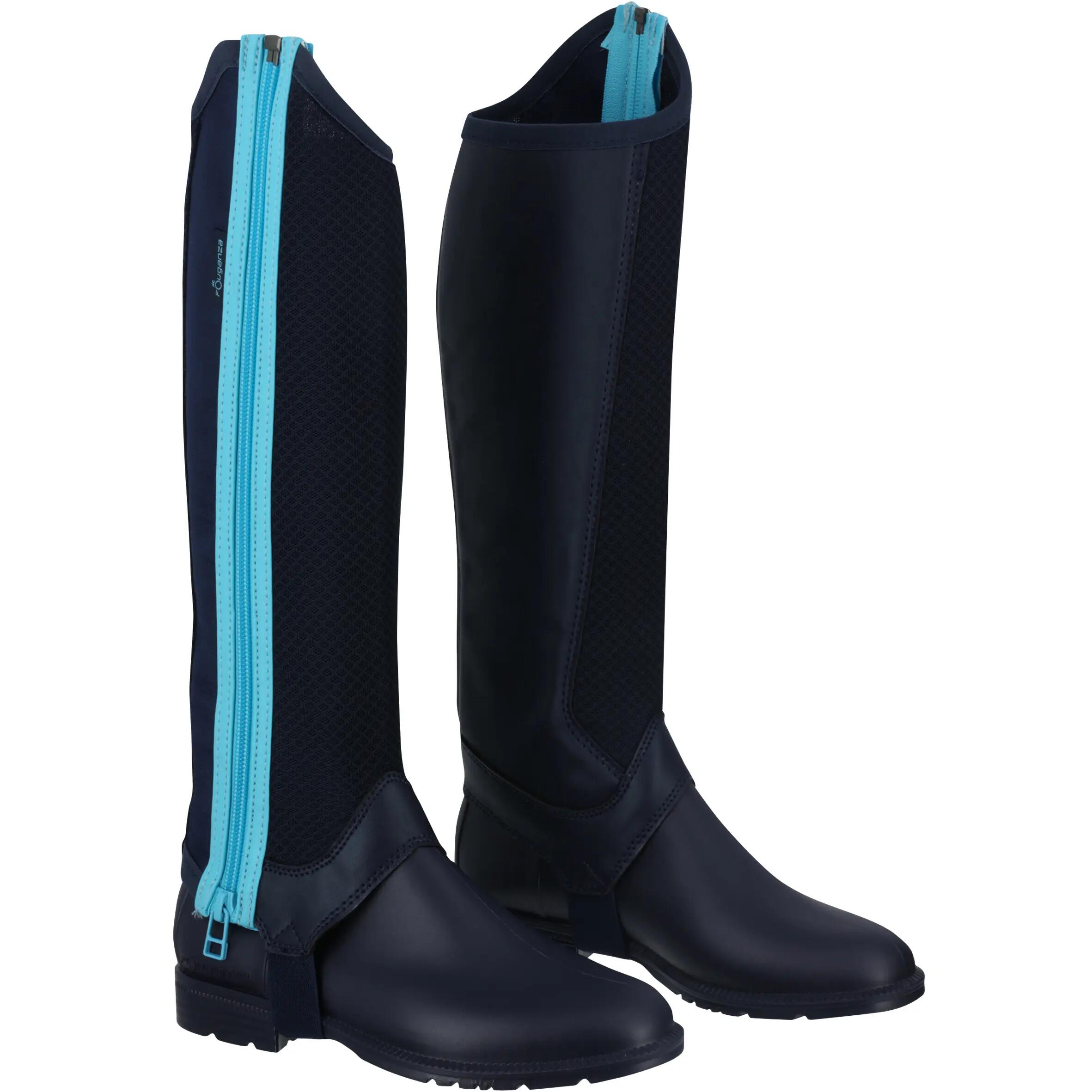 Schooling Mesh 300 Children's Horse Riding Half-Chaps - Navy Blue/Turquoise Blue 3/11