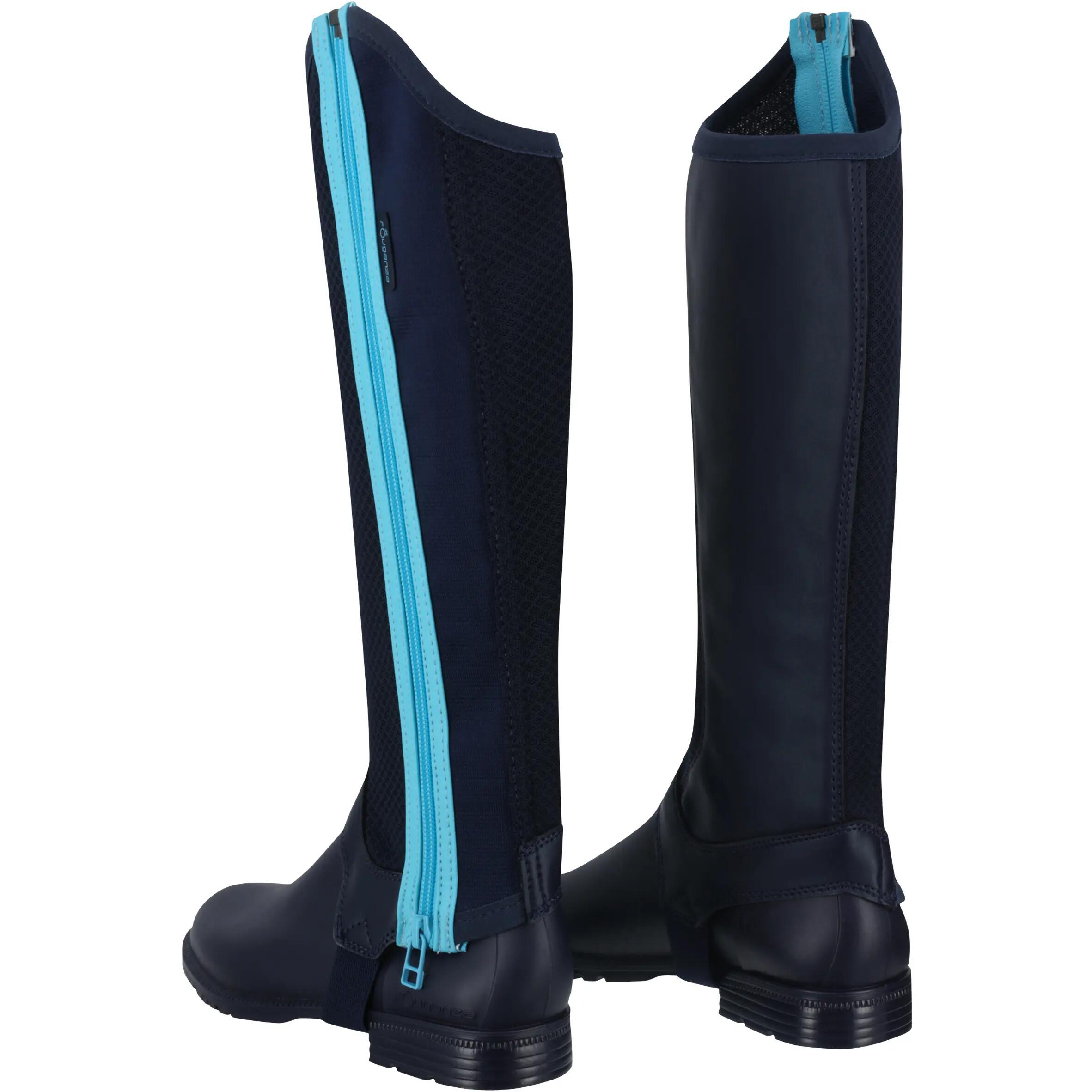 Schooling Mesh 300 Children's Horse Riding Half-Chaps - Navy Blue/Turquoise Blue 4/11