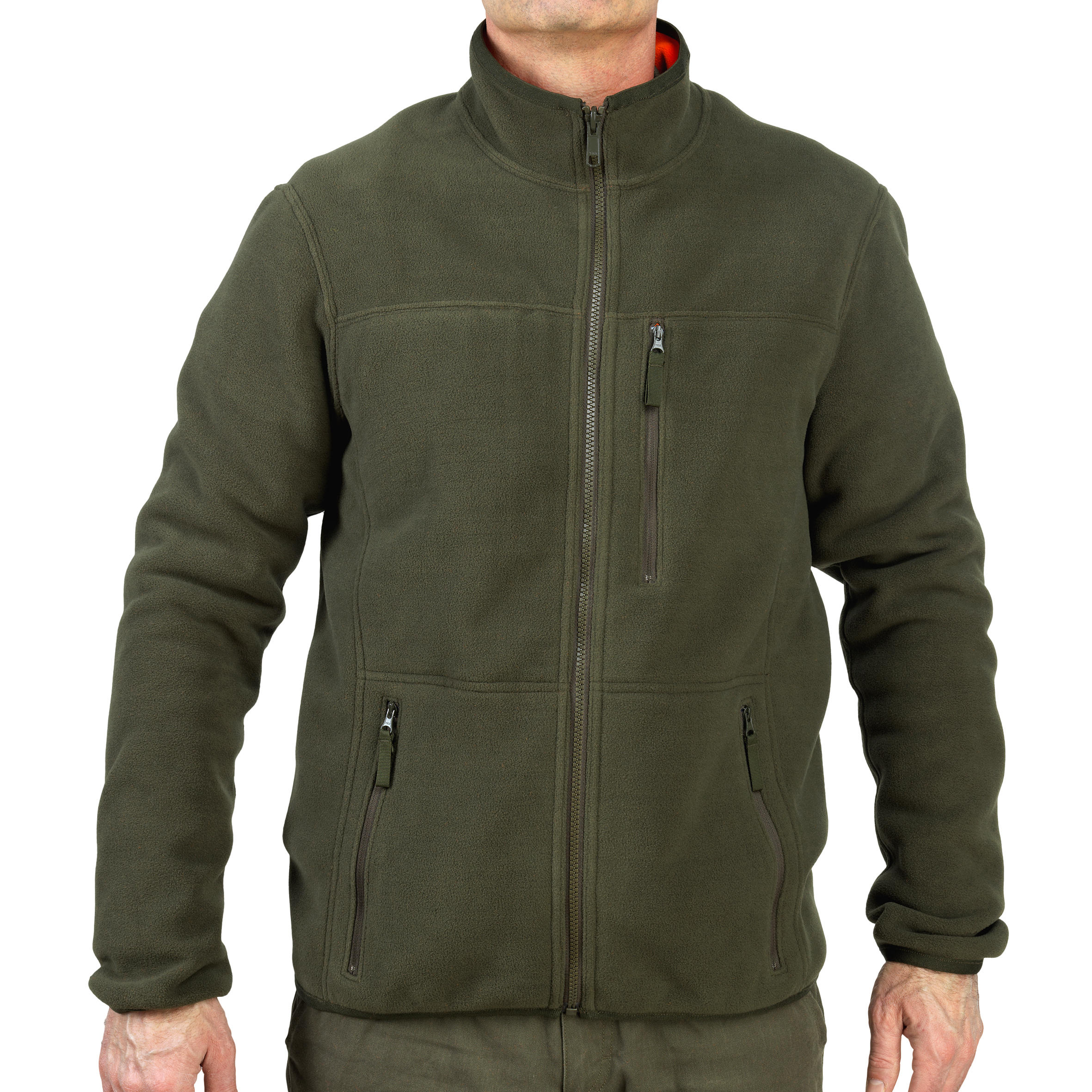 SOLOGNAC Omkeerbaar fleecejack 500 groen/oranje fluo