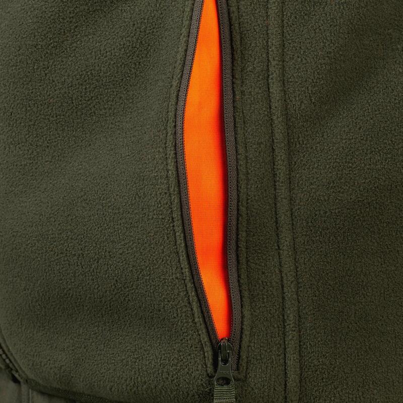 Lovecká oboustranná fleecová mikina 500 zeleno-oranžová fluo