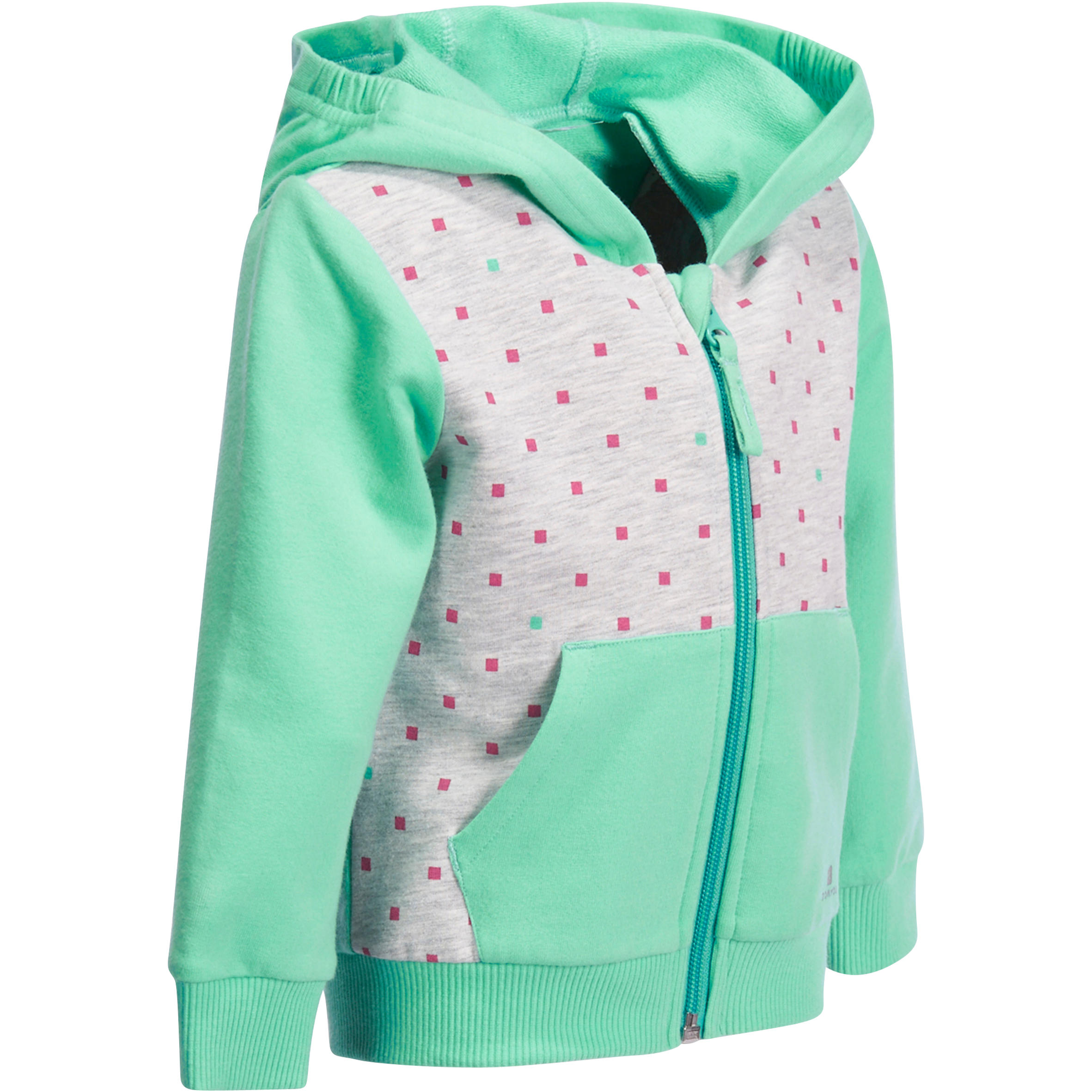 DOMYOS Baby Printed Hooded Zip-Up Fitness Jacket - Grey/Green