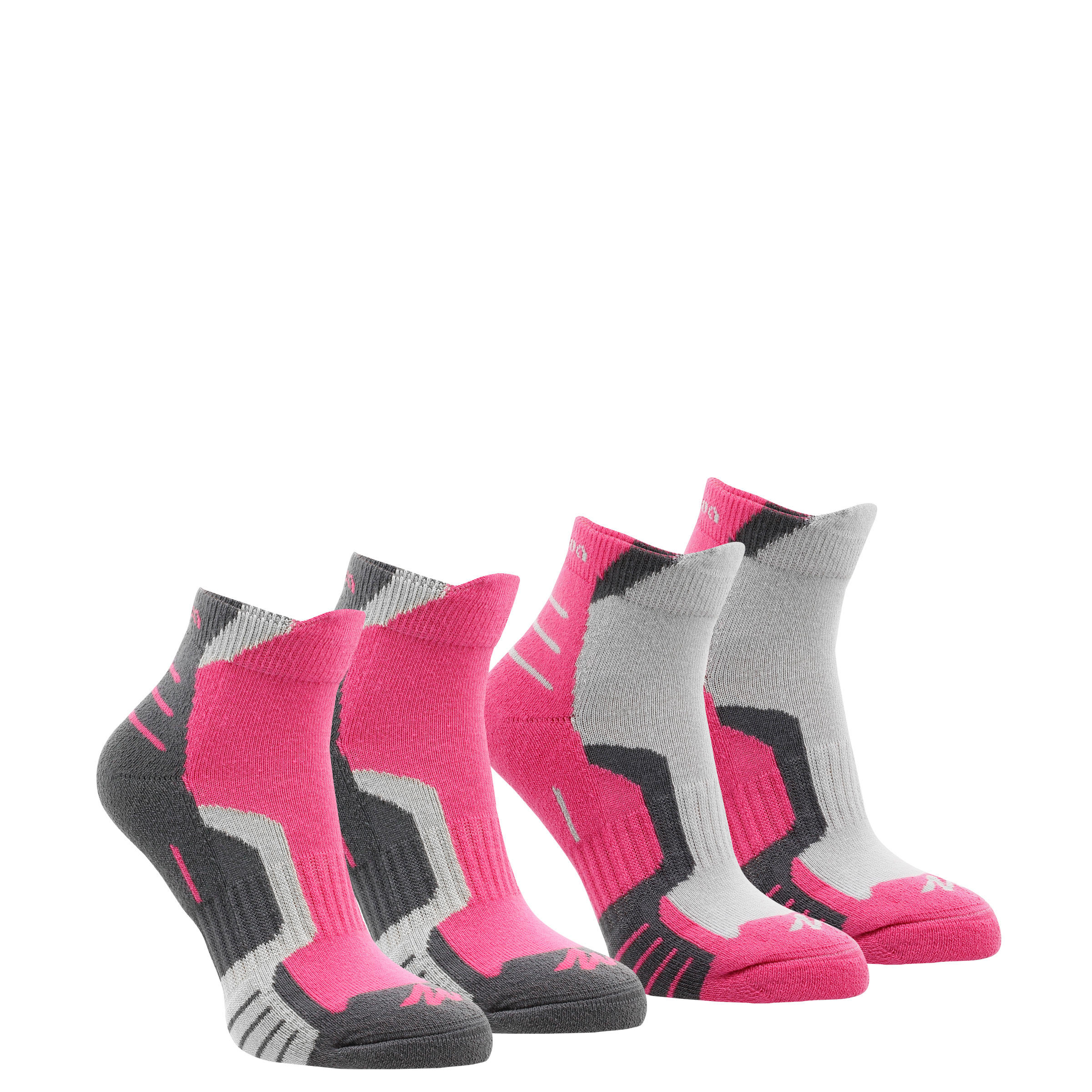 QUECHUA Children's mountain walking socks, 2 pairs, mid height crossocks - Beige