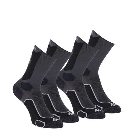 Chaussettes de randonnée montagne tiges high. 2 paires MH 500 noir gris.