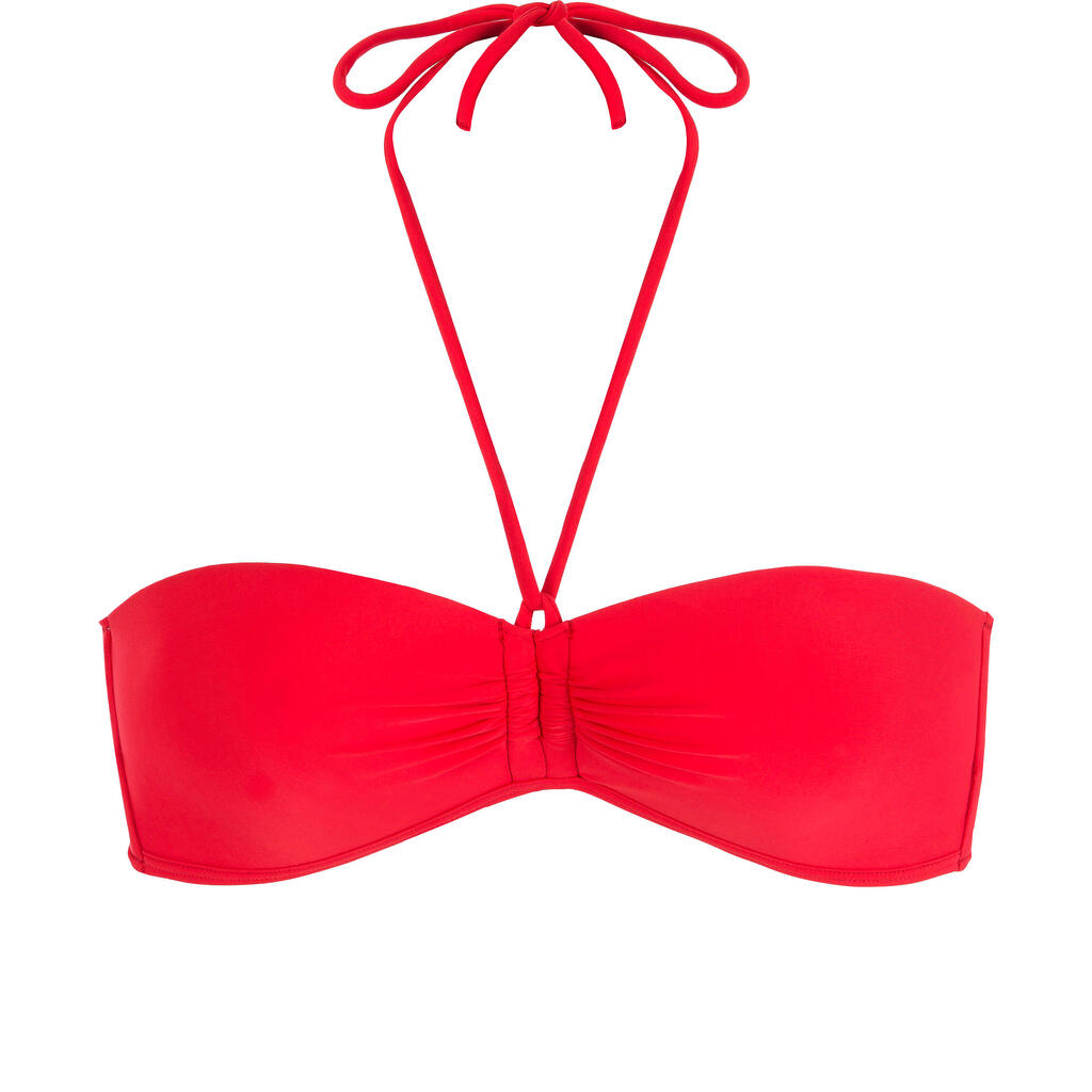 Haut de maillot de bain femme bandeau LAETI rouge carnaby avec coques fixes