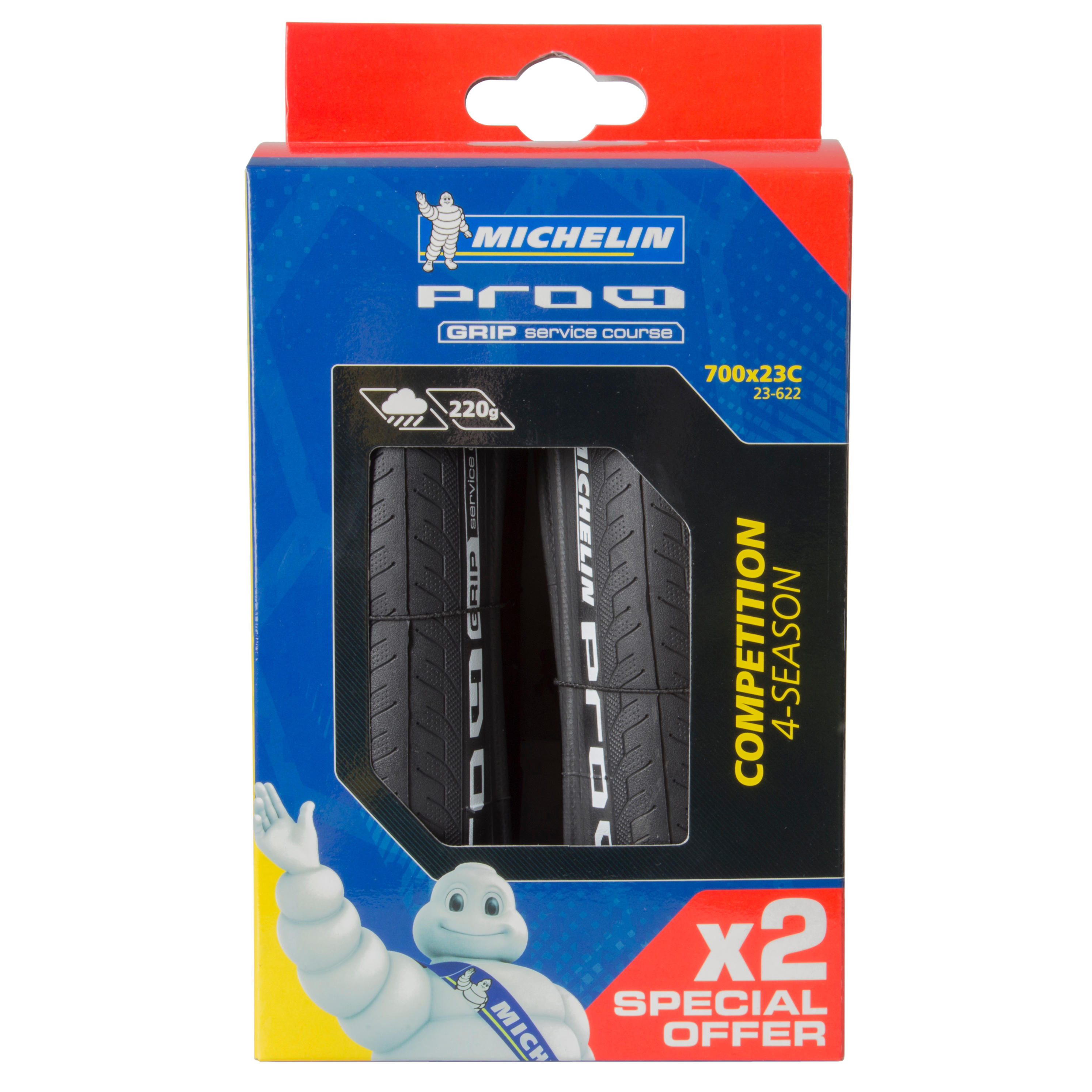 MICHELIN Pro4 Grip 700x23 Road Bike Tyre 2-Pack / ETRTO 23-622 