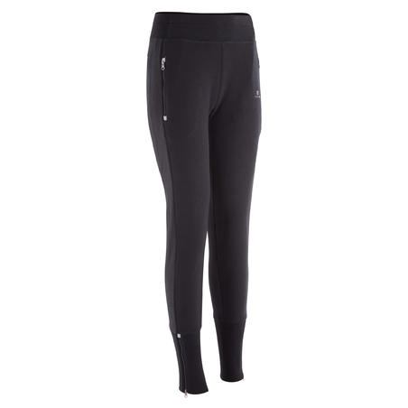 Women's Brushed-Jersey Fitness Bottoms with Zip Ankles - Black
