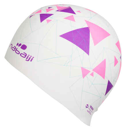 Silicone Print Swim Cap - Tri White