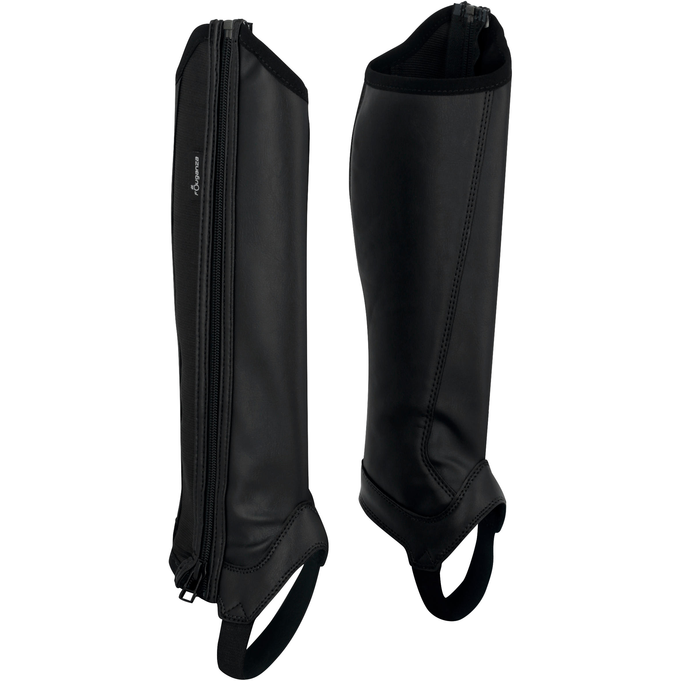 Kids' Horse Riding Classic Synthetic Half Chaps - 140 Black - FOUGANZA