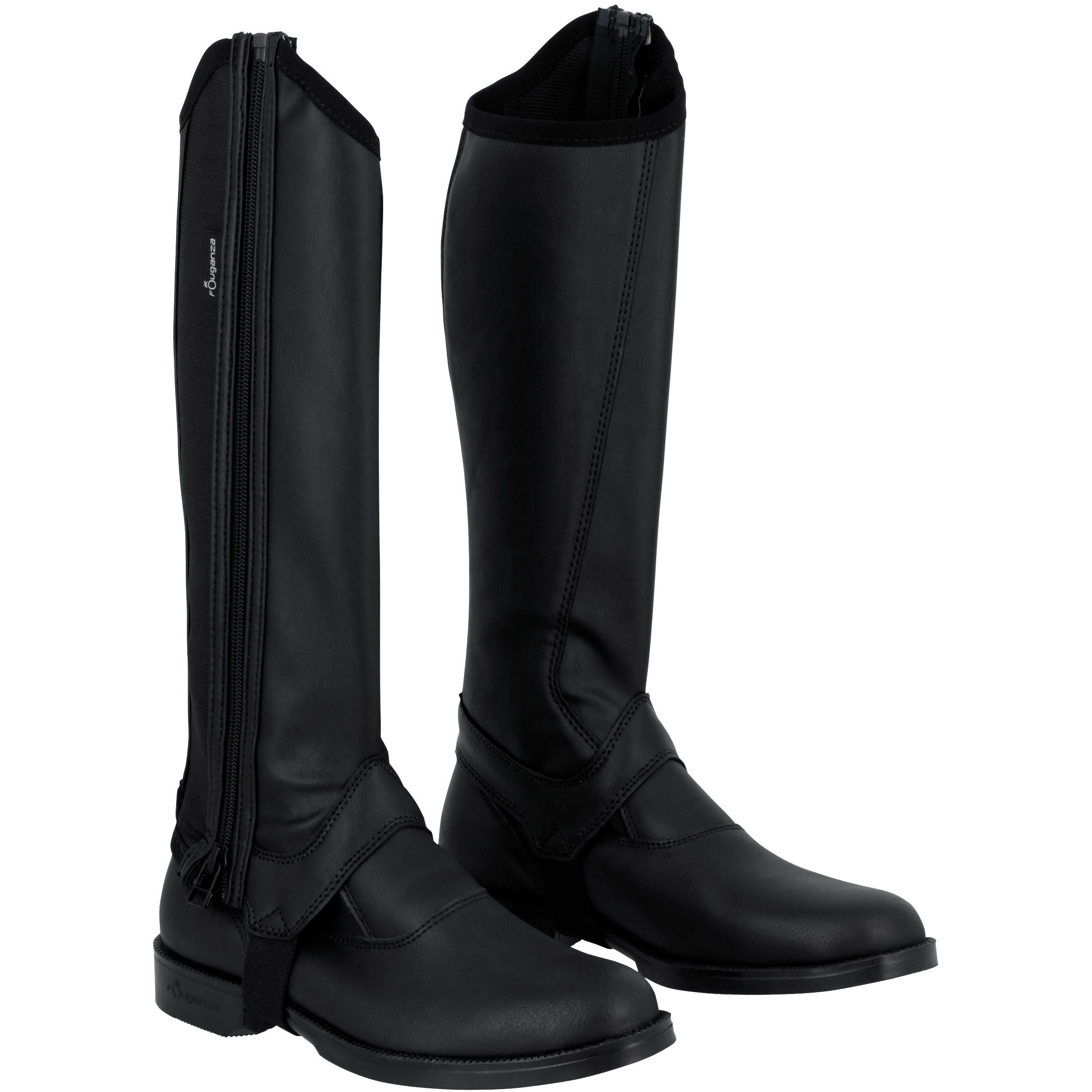 Kids' Horse Riding Classic Synthetic Half Chaps - 140 Black - FOUGANZA